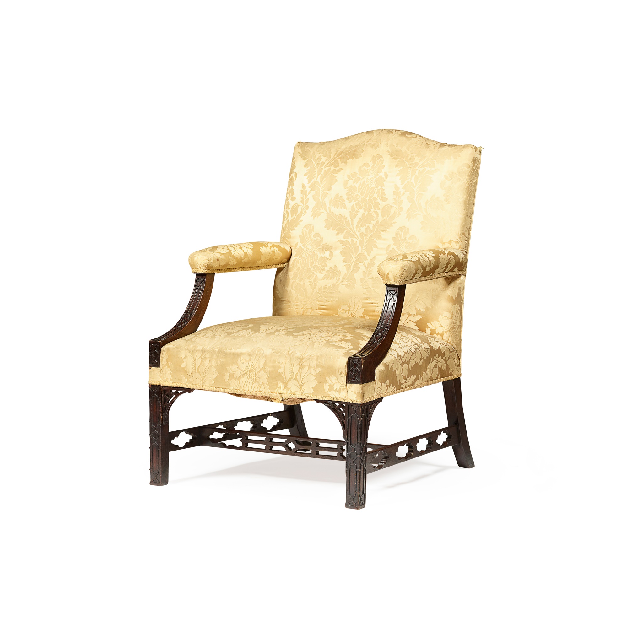 GEORGE III STYLE MAHOGANY LIBRARY OPEN ARMCHAIR