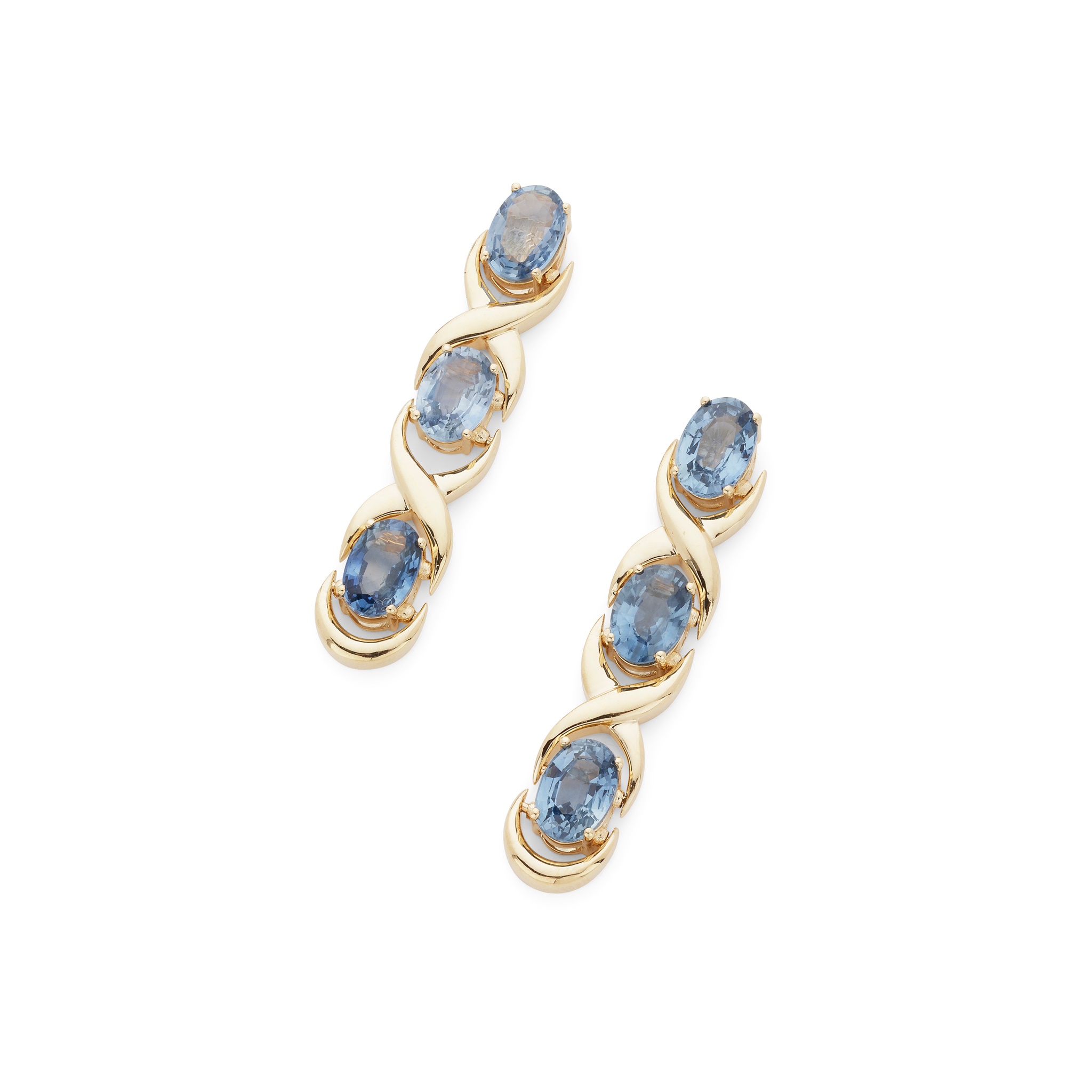 A pair of sapphire pendent earrings