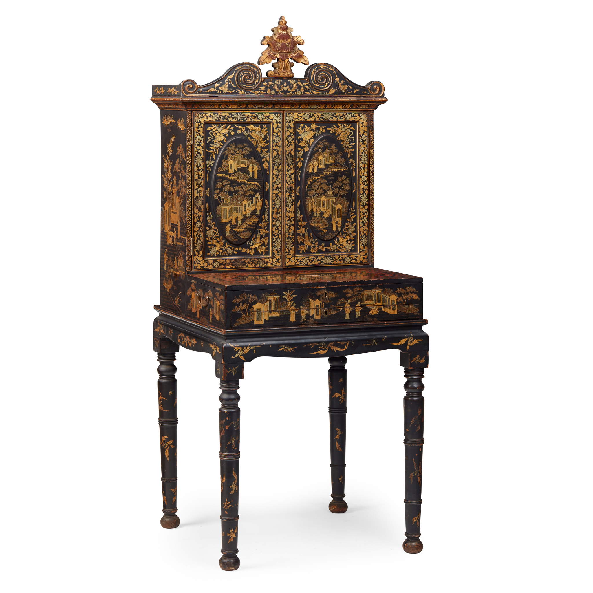 CHINESE EXPORT BLACK LACQUER PARCEL-GILT BONHEUR DU JOUR