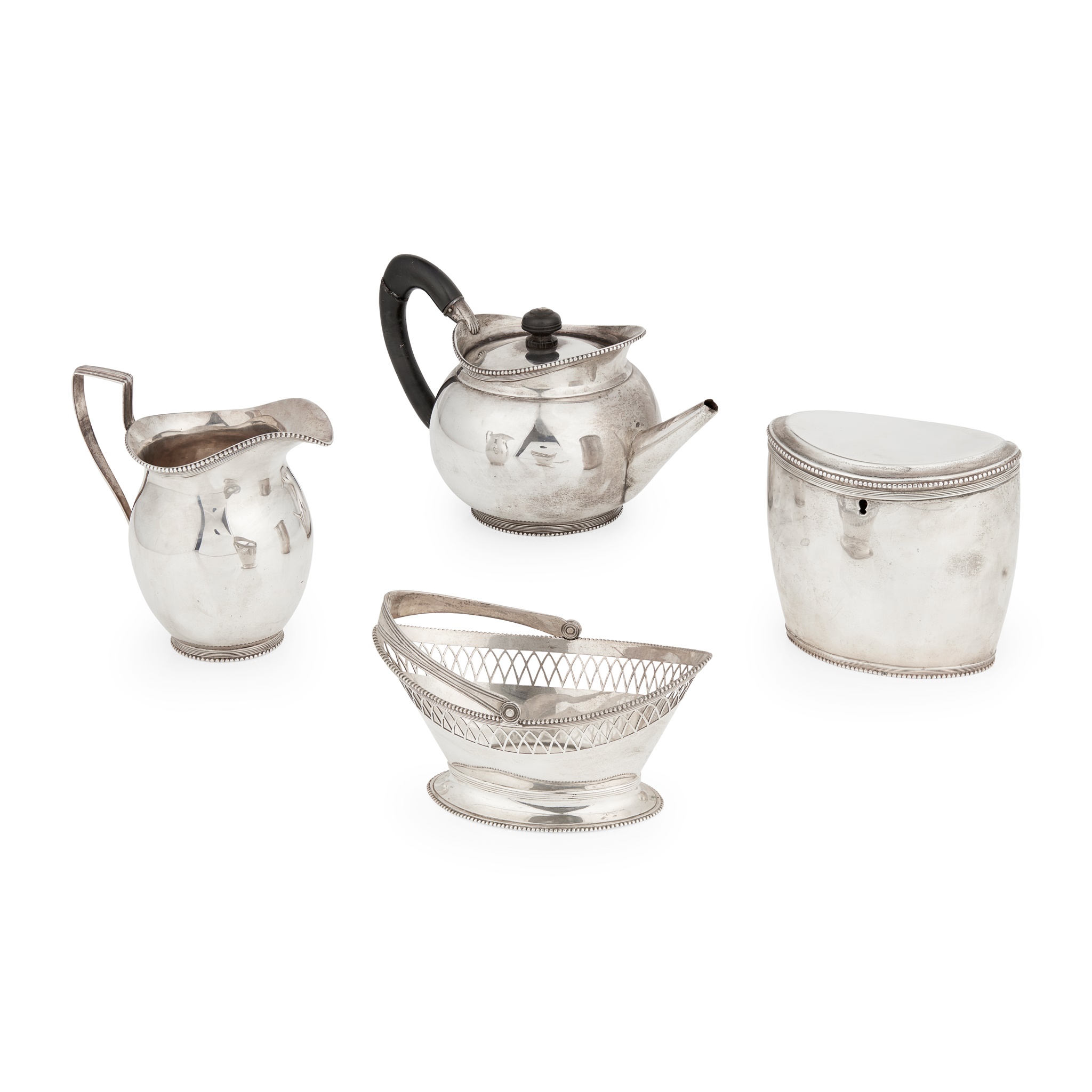 An early 19th century matched four piece tea service