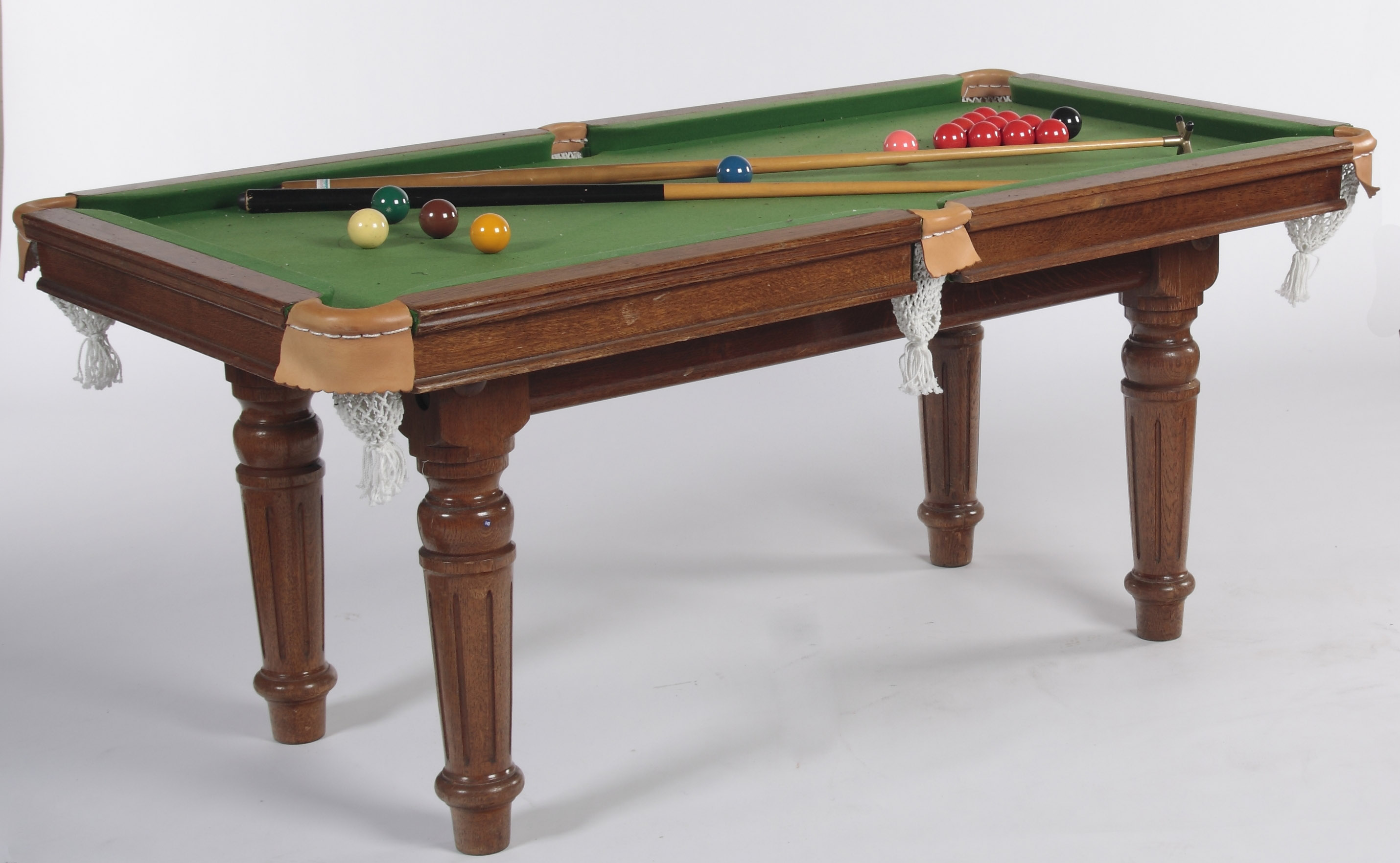 An oak quarter size snooker table Stamped '51034 E.J. Riley Ltd Accrington'