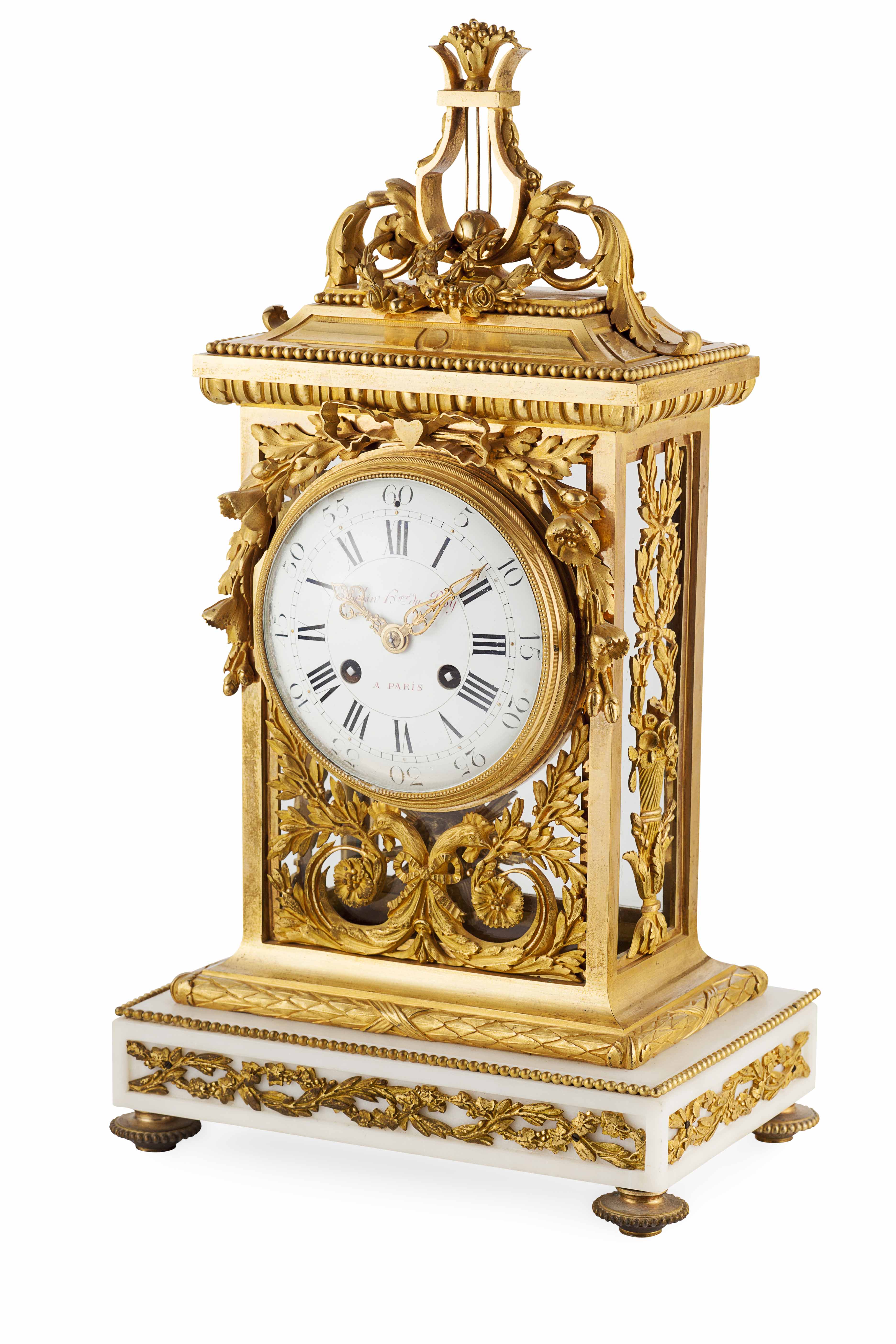FINE FRENCH GILT BRONZE FOUR GLASS MANTEL CLOCK BY ROBIN DU ROY, PARIS