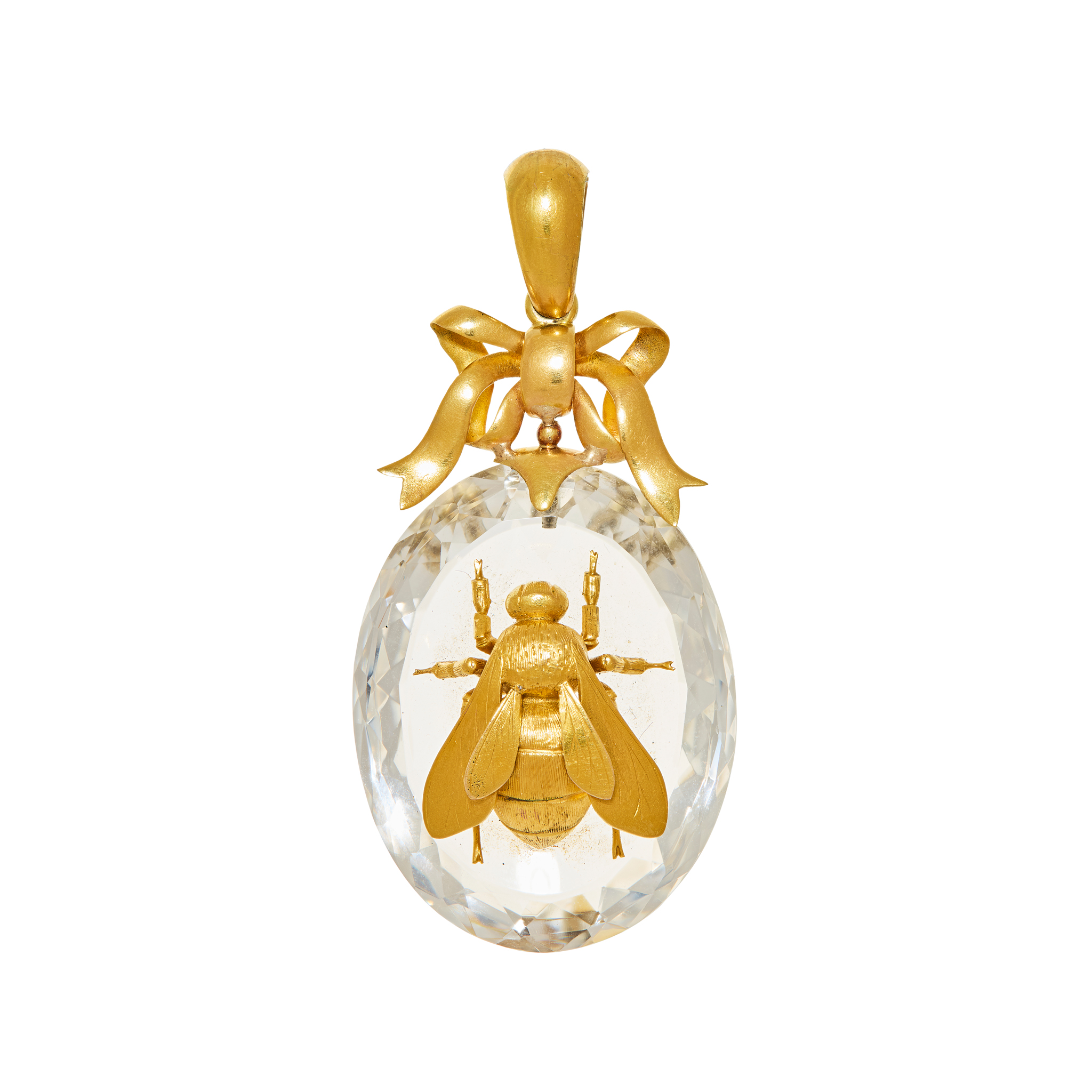 A mid 19th century rock crystal 'bee' pendant