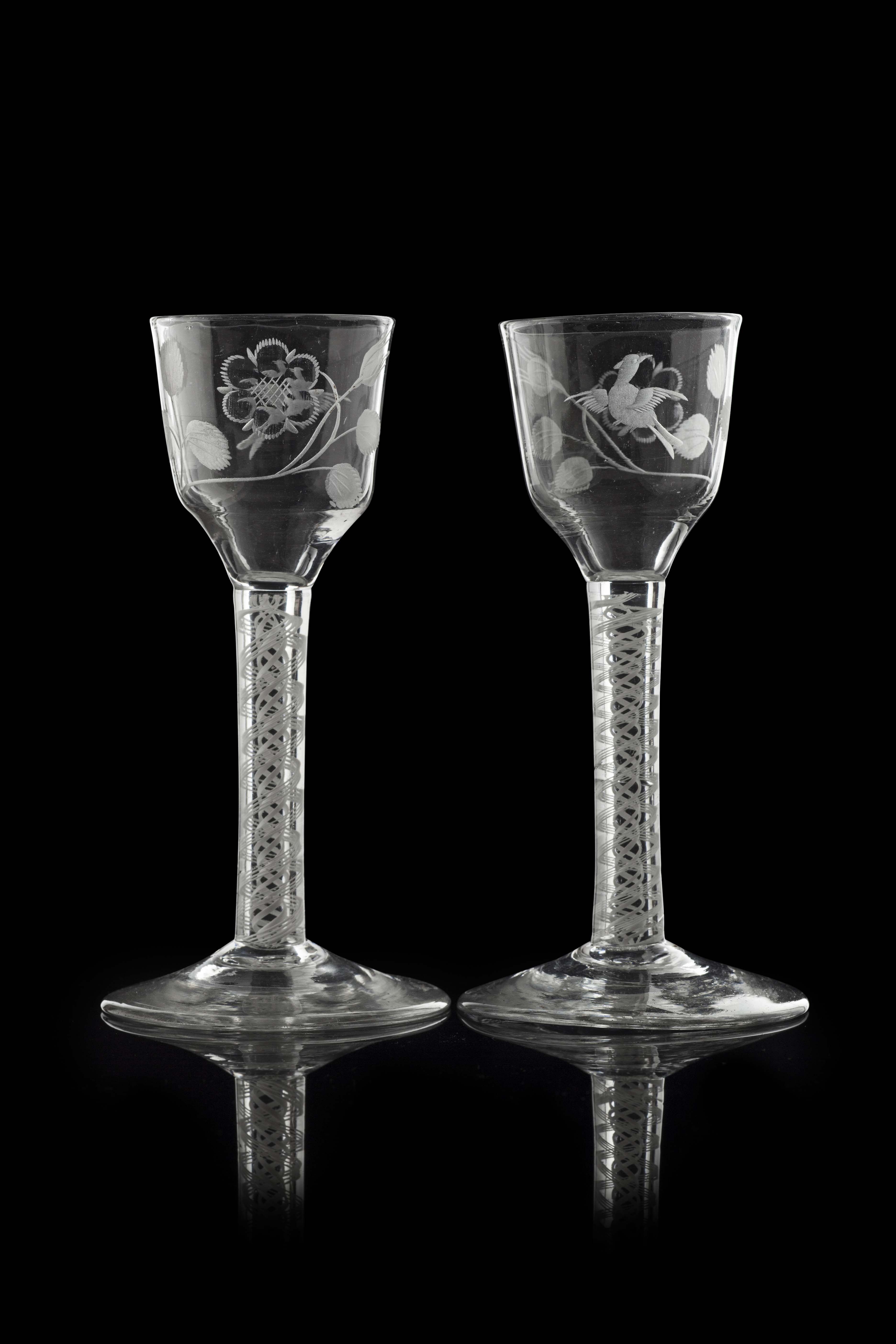 A pair of 18th century Jacobite wine glasses