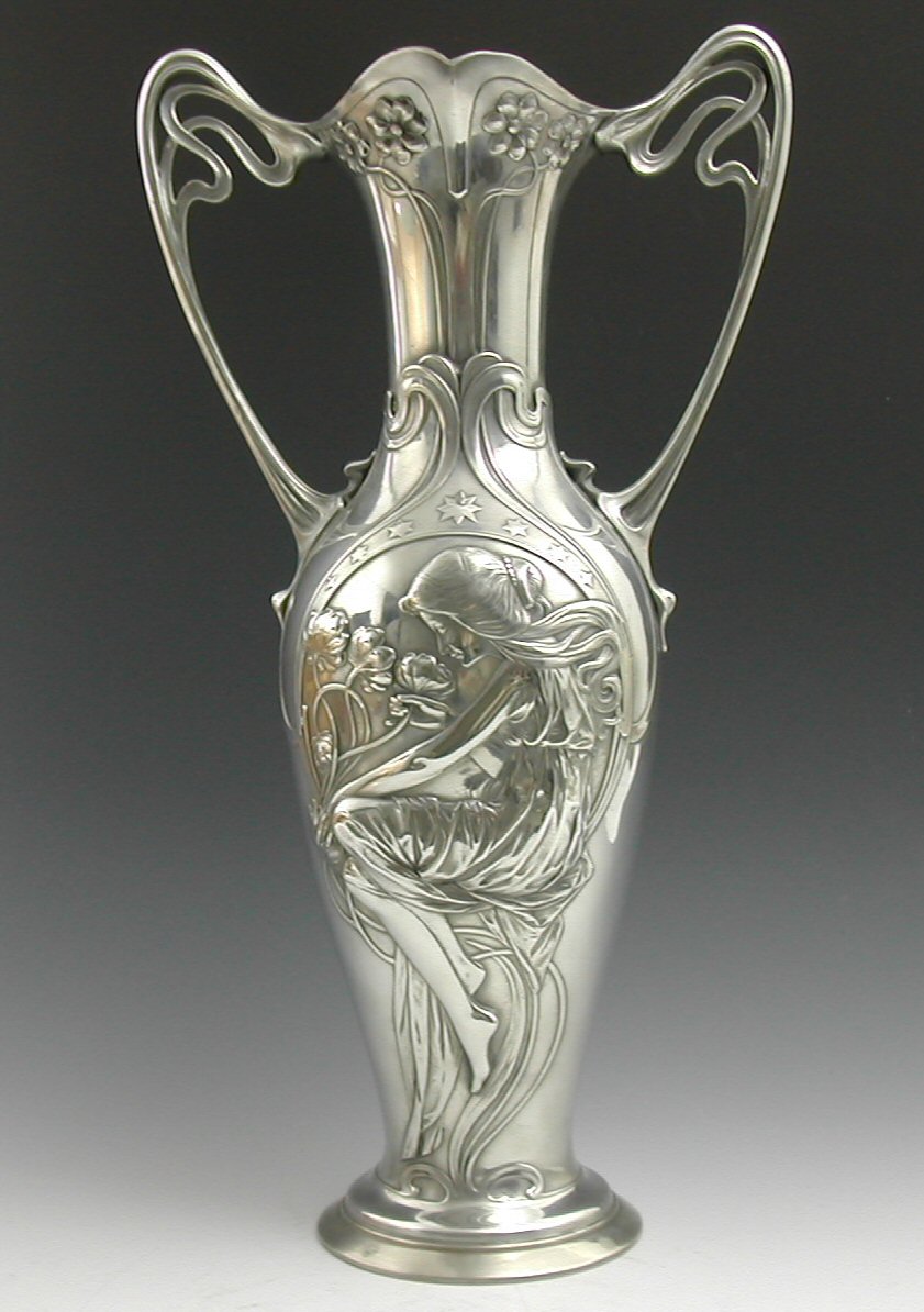 A WMF Jungestil twin-handled electroplated vase,