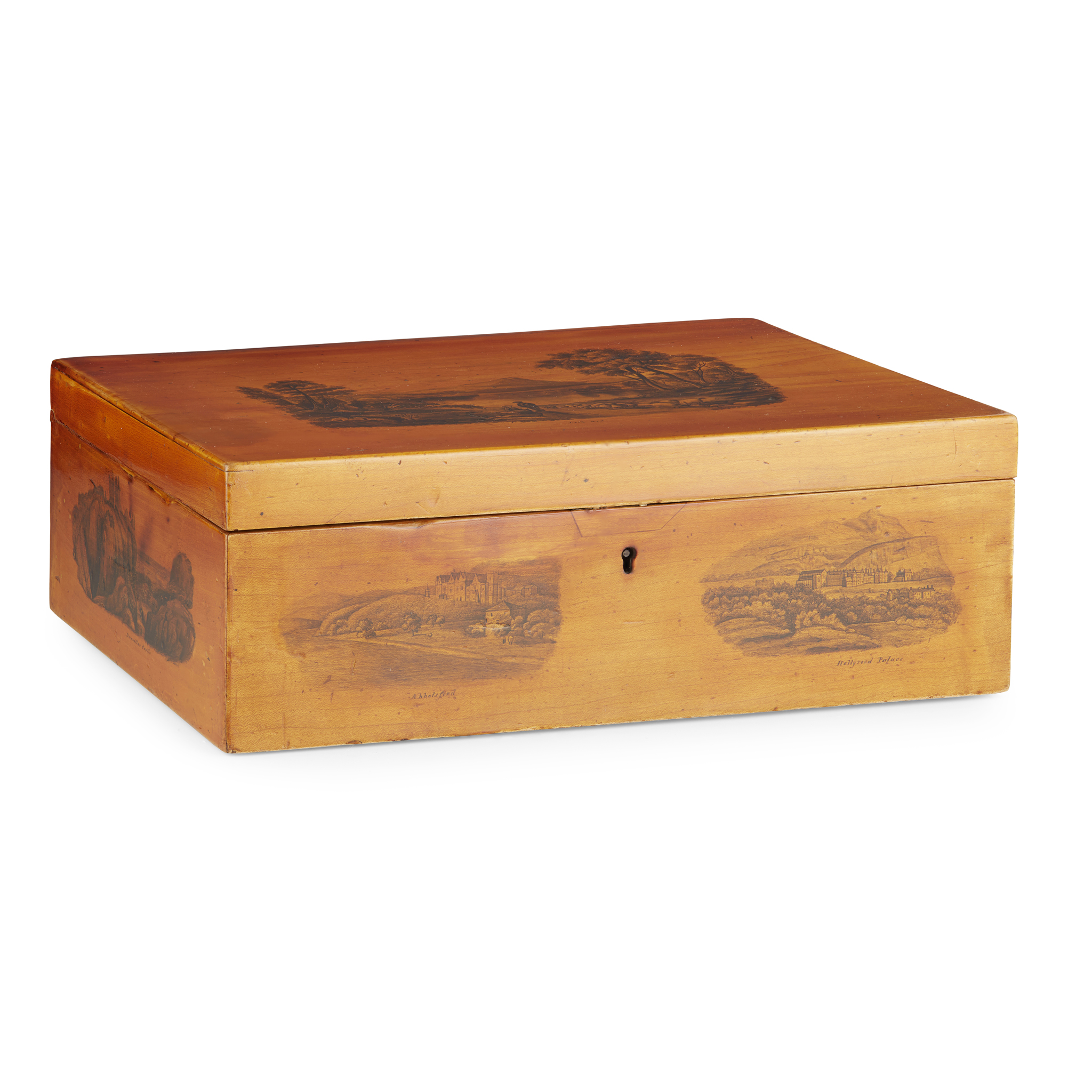 SYCAMORE MAUCHLINE WARE WORKBOX, BY CHARLES STIVEN, LAURENCEKIRK