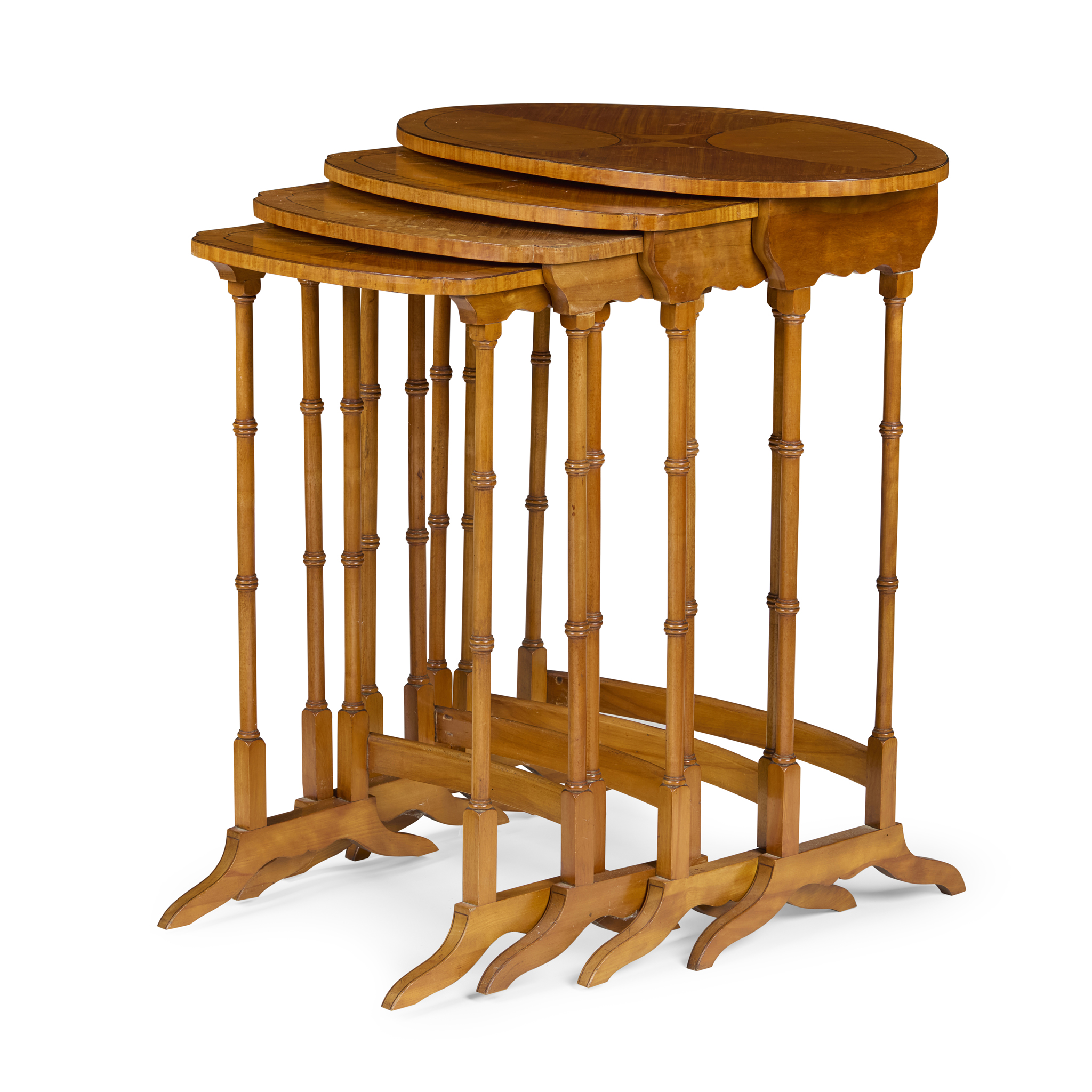 SET OF FOUR EDWARDIAN SATINWOOD OVAL NESTING TABLES