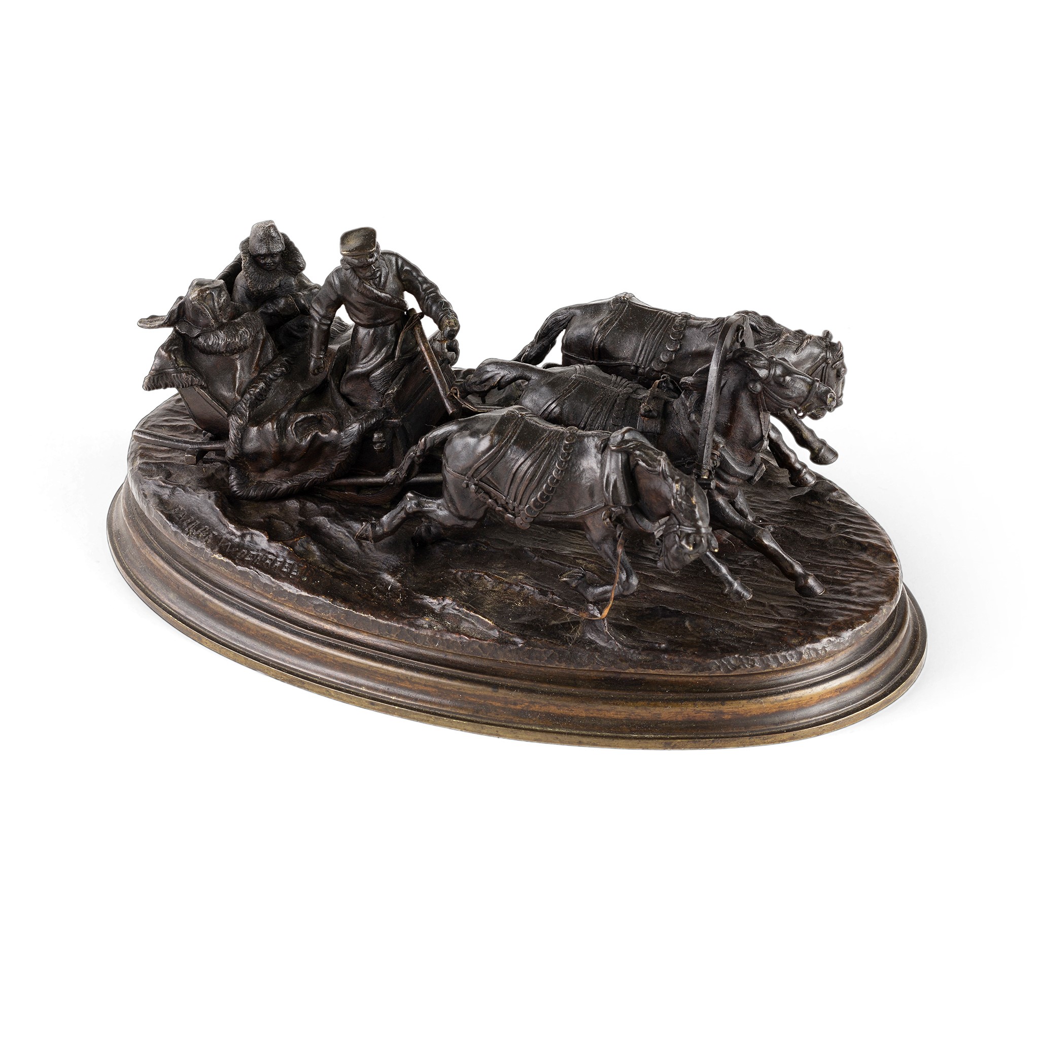 RUSSIAN BRONZE TROIKA GROUP CAST BY WOERFFEL, AFTER THE MODEL BY VASILII GRACHEV