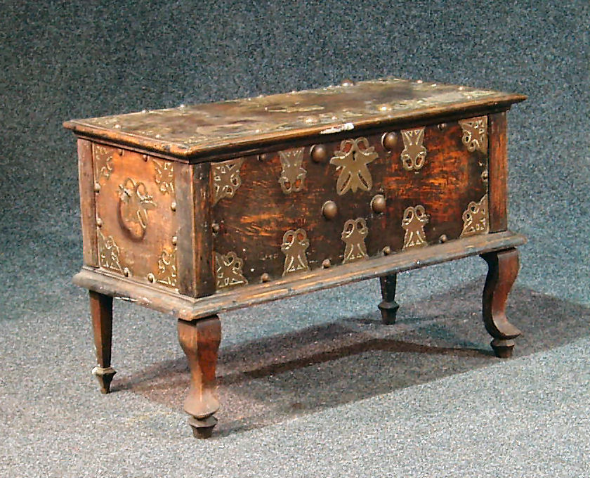 A brass bound hall chest,