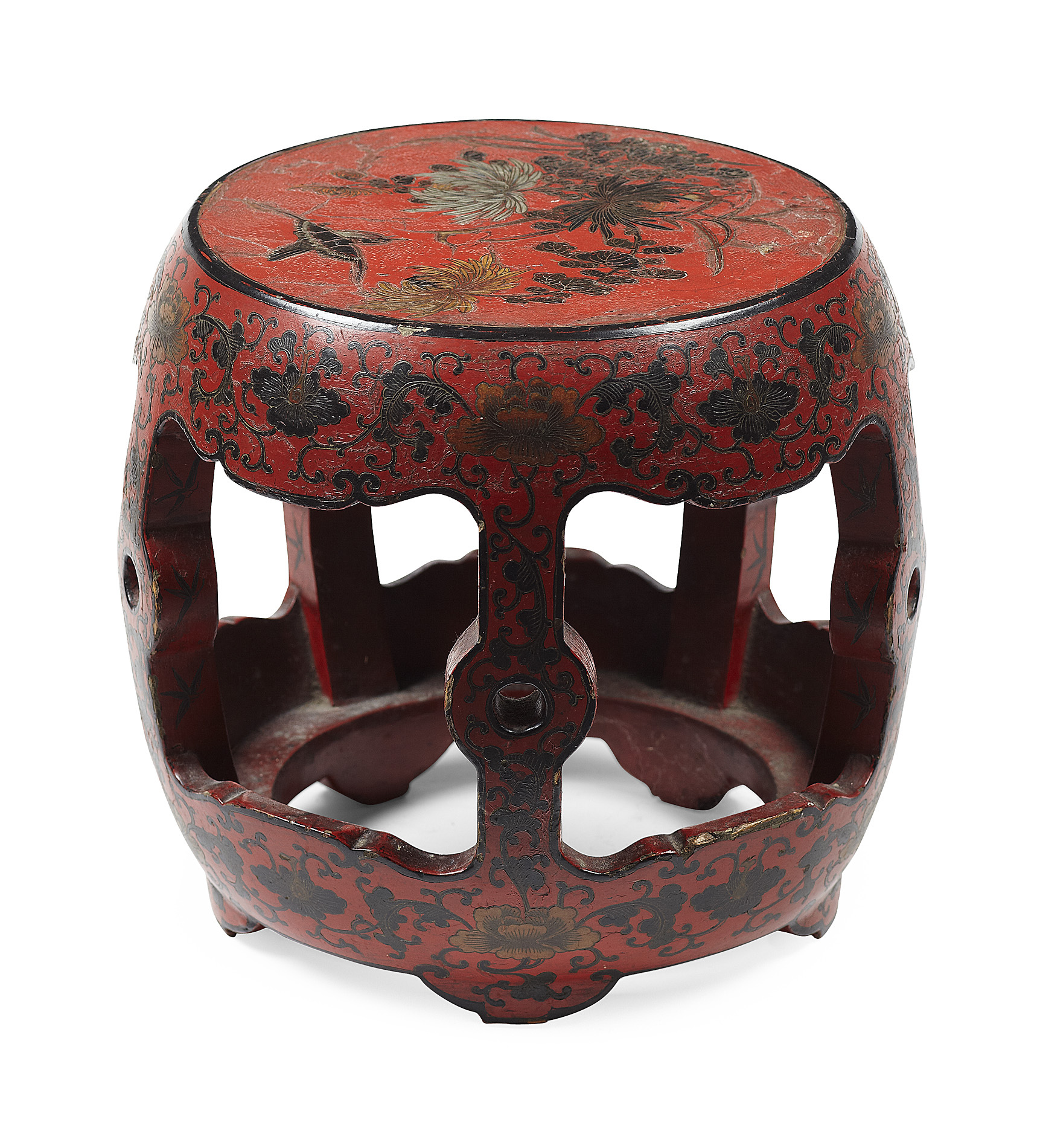 CHINESE RED LACQUER STOOL