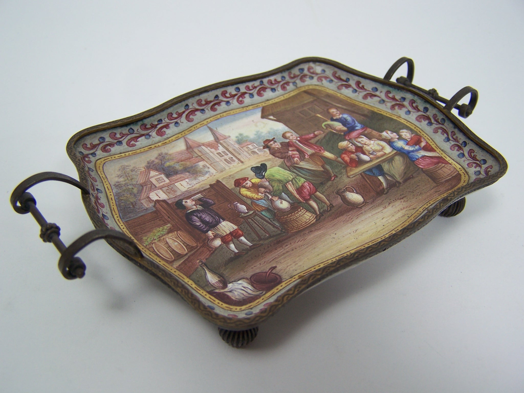 A miniature 19th century silver gilt and enamel tray