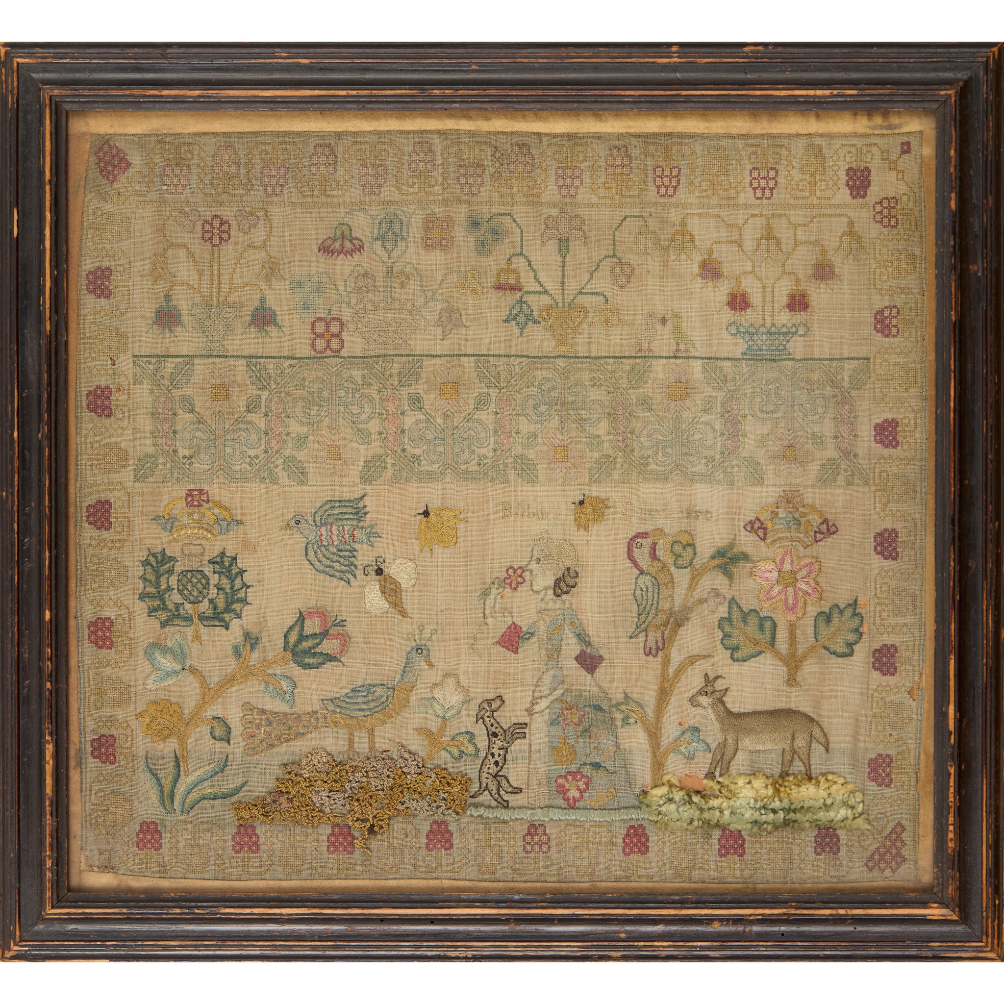 SCOTTISH GEORGE II NEEDLEWORK SAMPLER, WORKED BY BARBARA DALZIEL