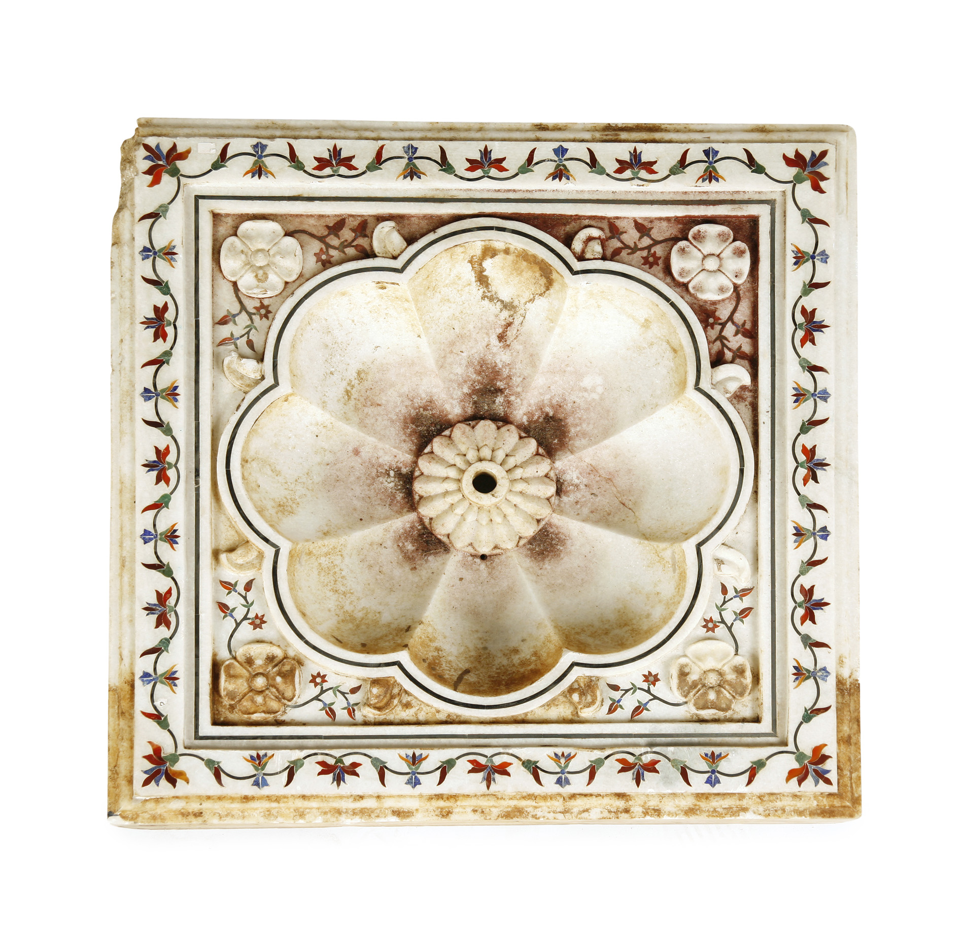 INDIAN INLAID WHITE MARBLE BASIN