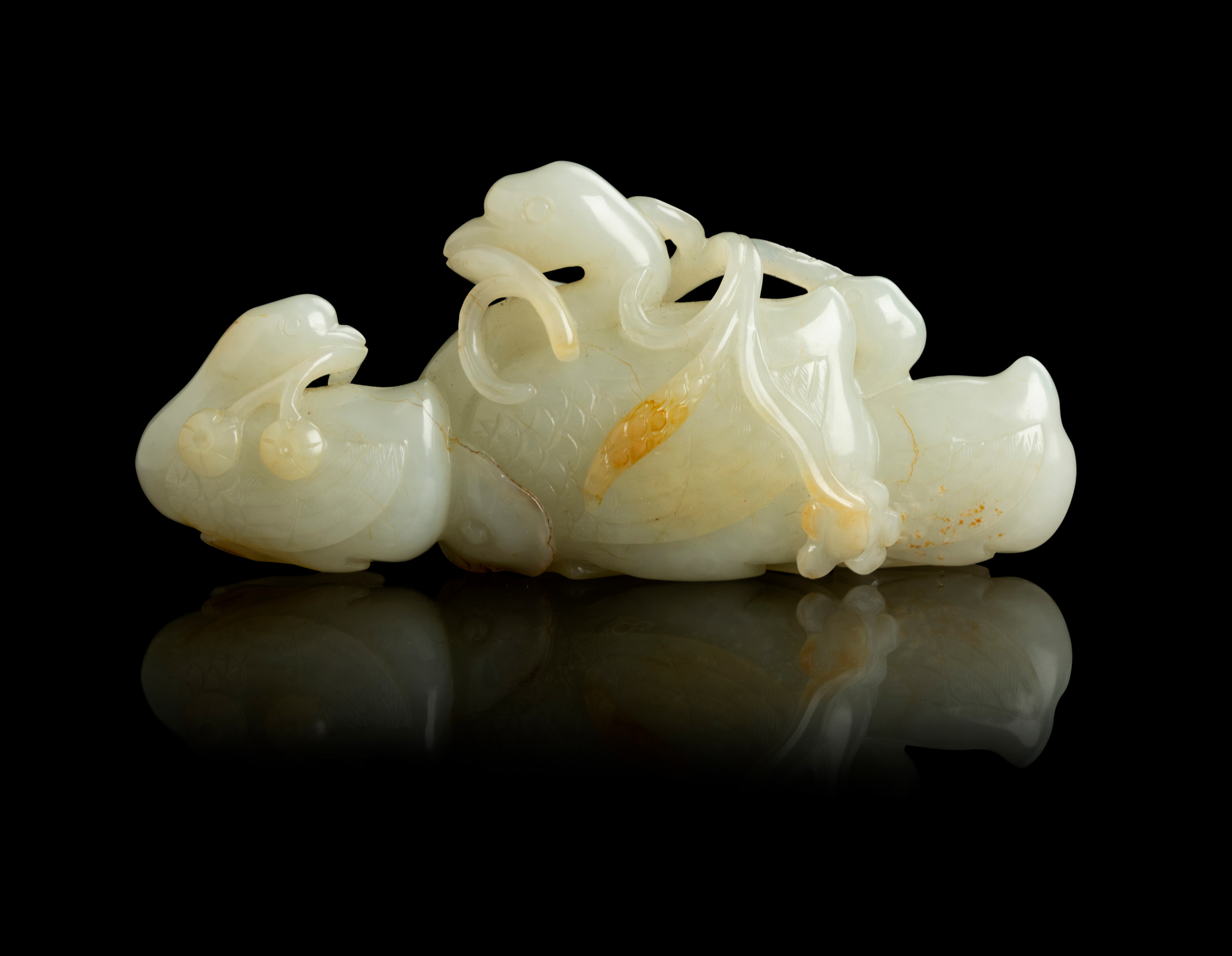WHITE JADE WITH RUSSET SKIN CARVING OF GEESE GROUP