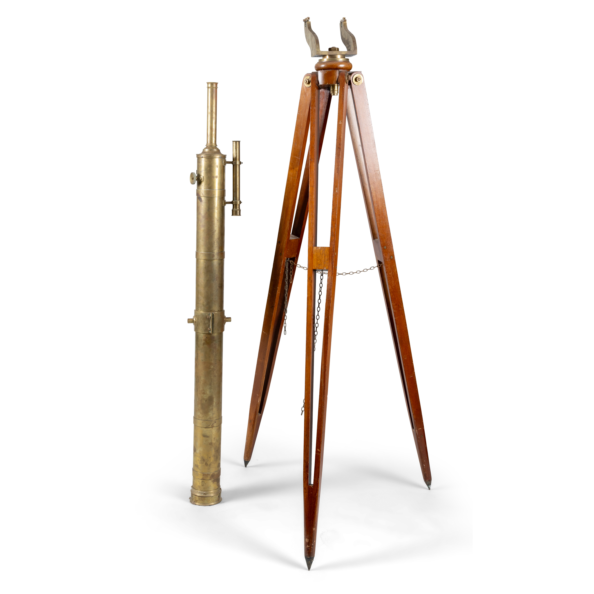 A LARGE BRASS TELESCOPE ON STAND