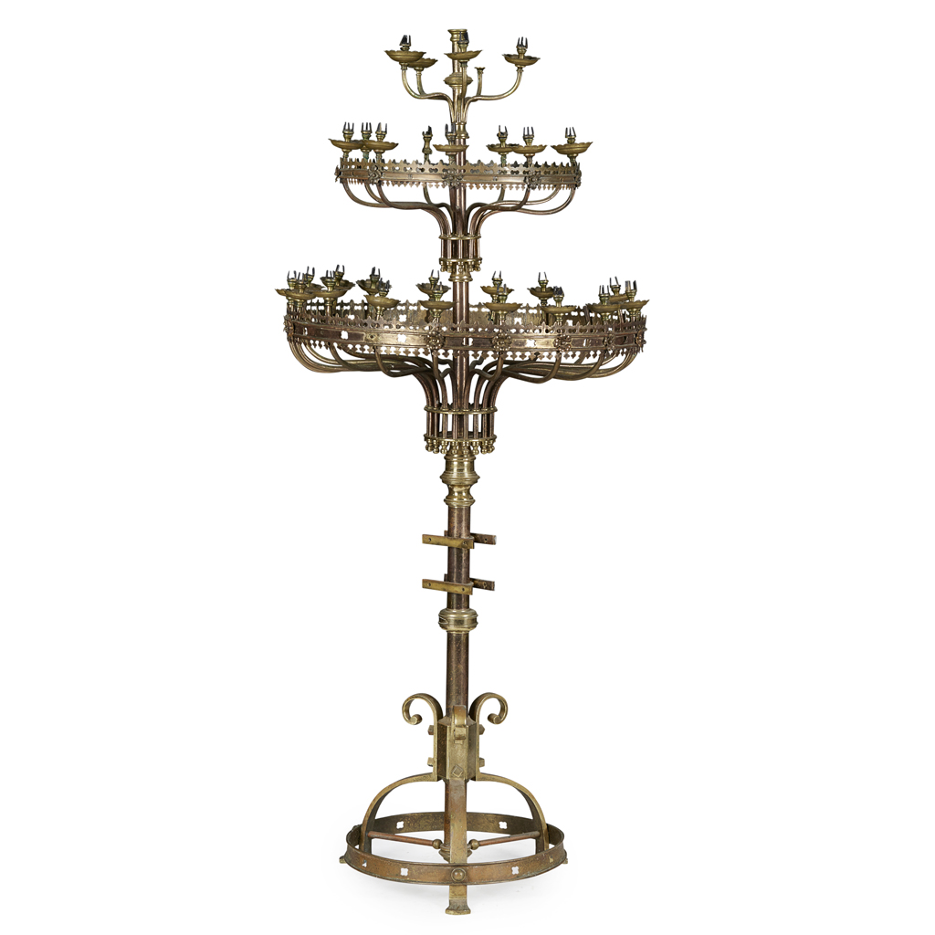 GOTHIC STYLE BRASS FLOOR CANDELABRUM