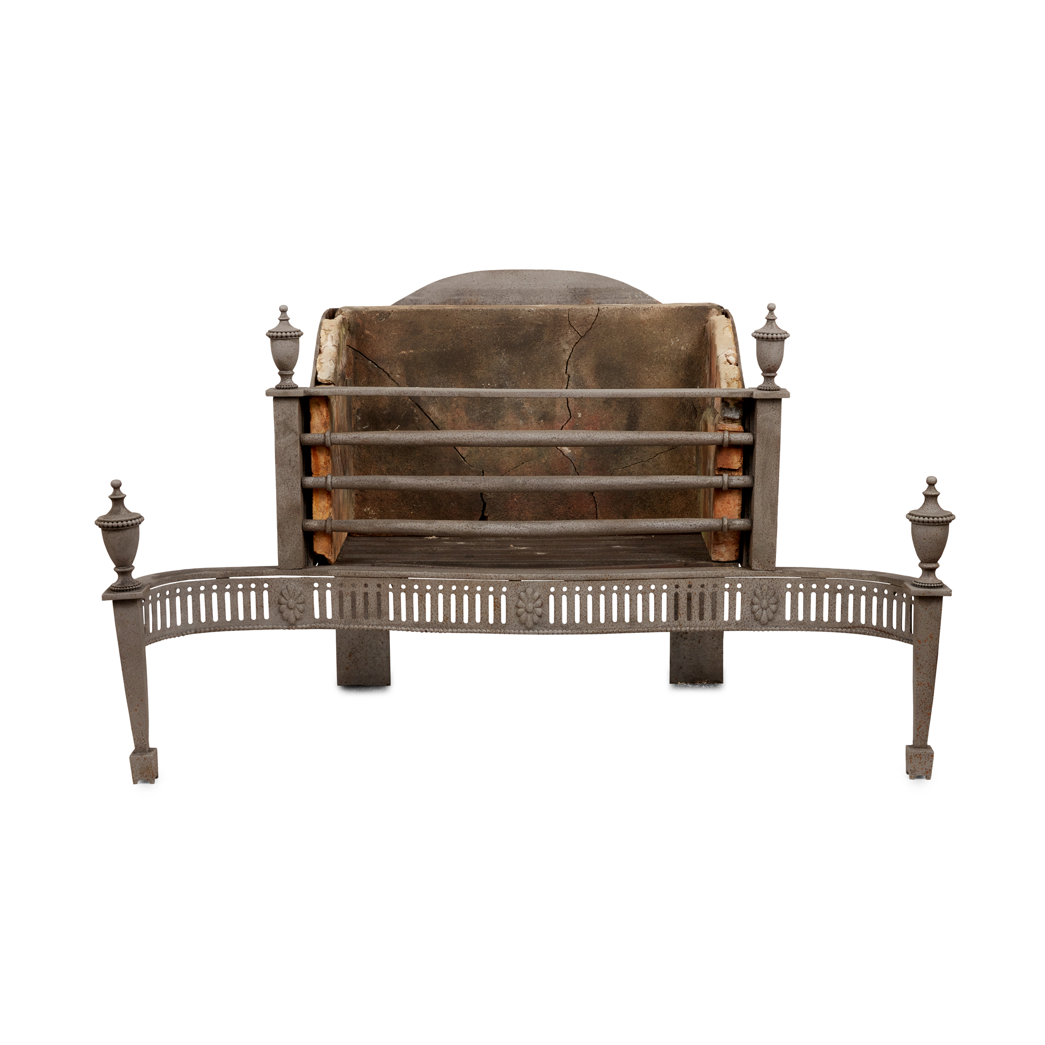 GEORGE III STYLE STEEL AND CAST IRON FIRE BASKET