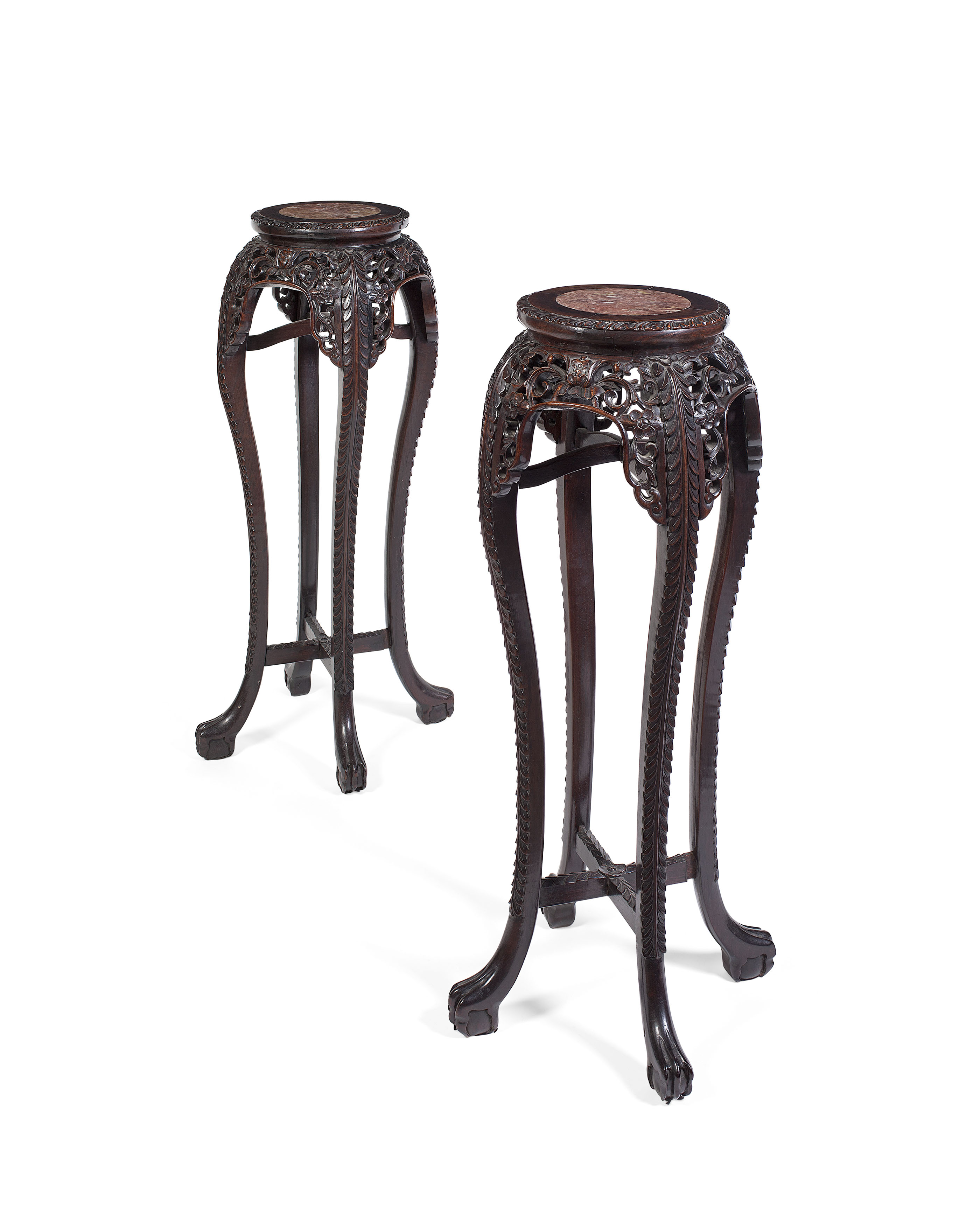 PAIR OF CHINESE TALL HARDWOOD STANDS