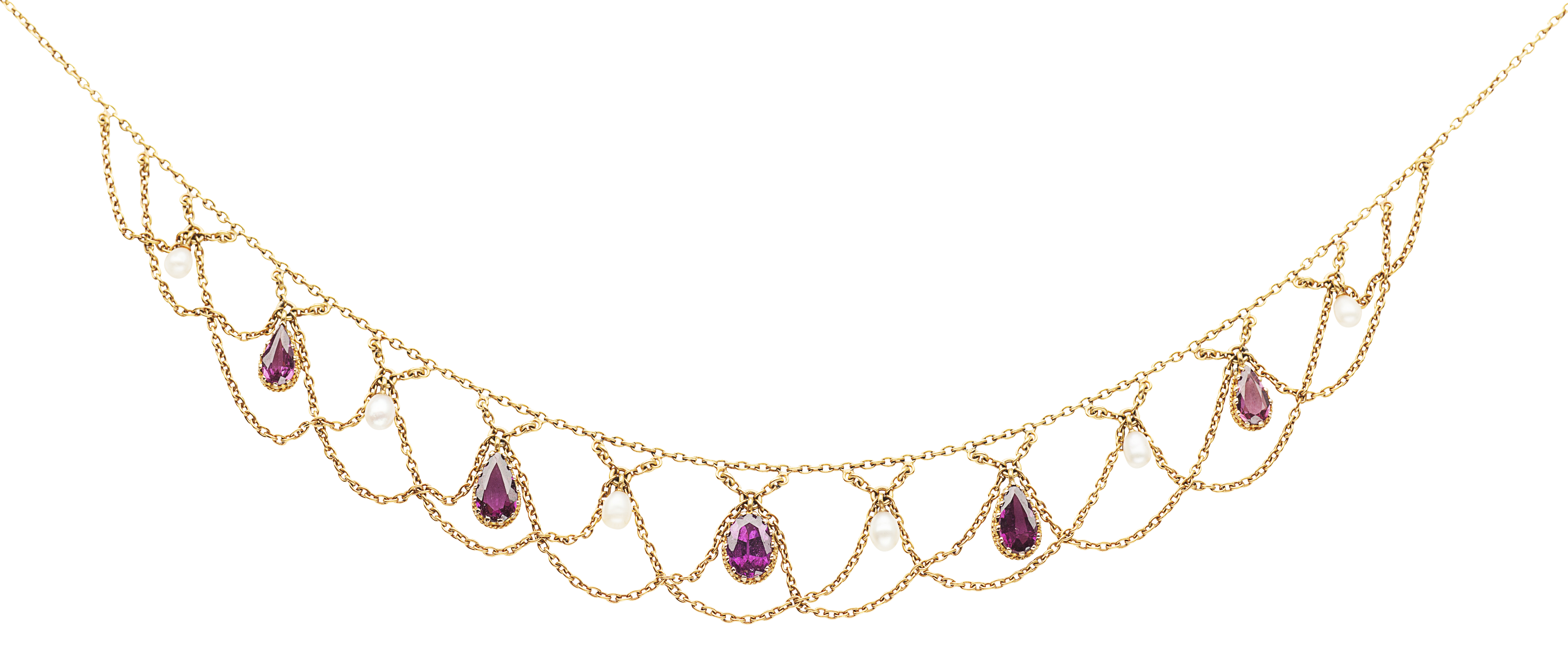 An Edwardian pearl and amethyst fringe necklace