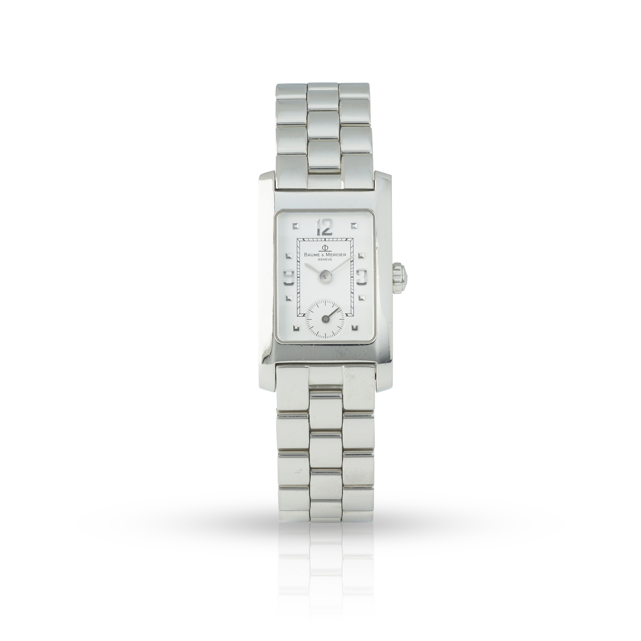 Baume & Mercier: A ladies stainless-steel rectangular quartz wristwatch