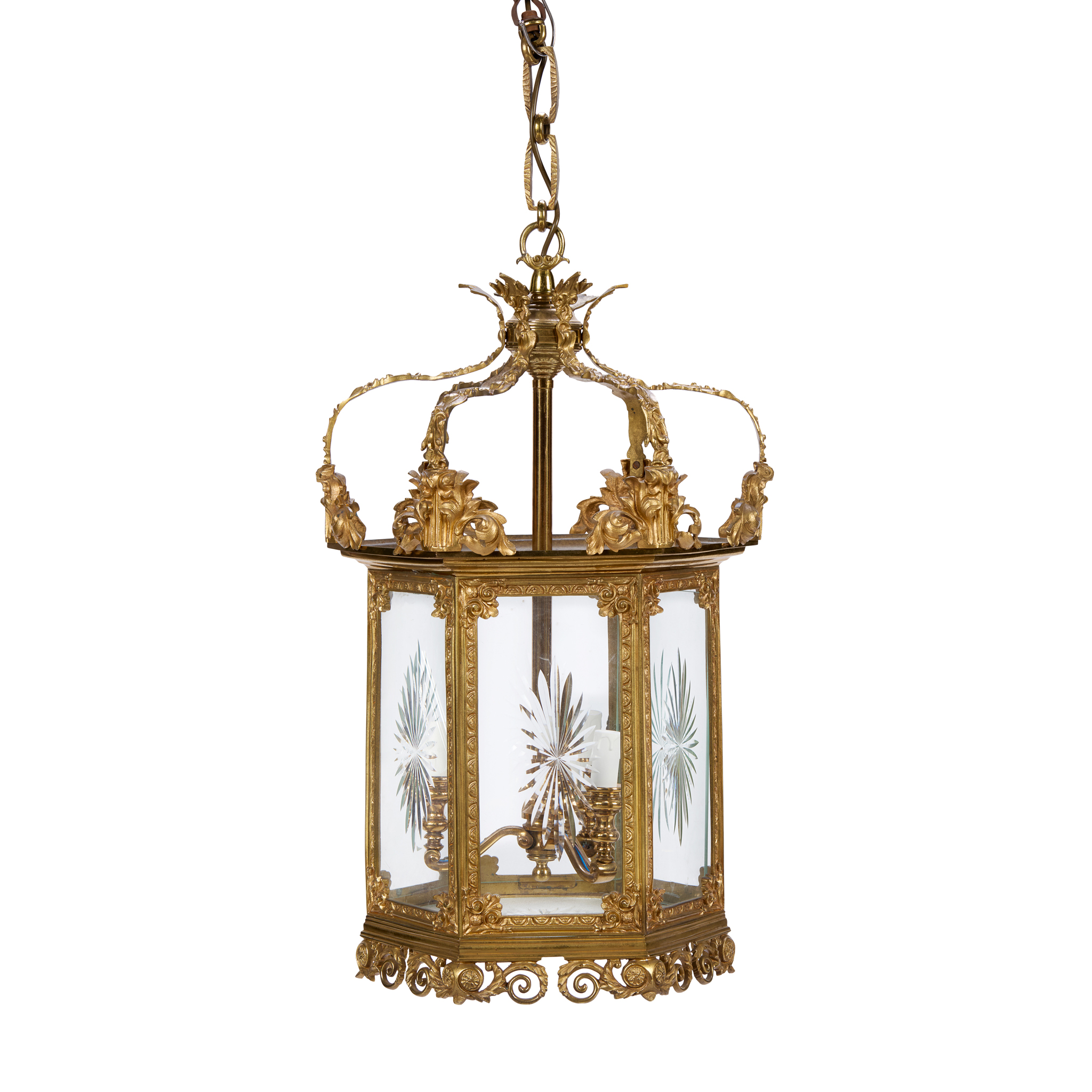 FRENCH GILT BRONZE HEXAGONAL HALL LANTERN