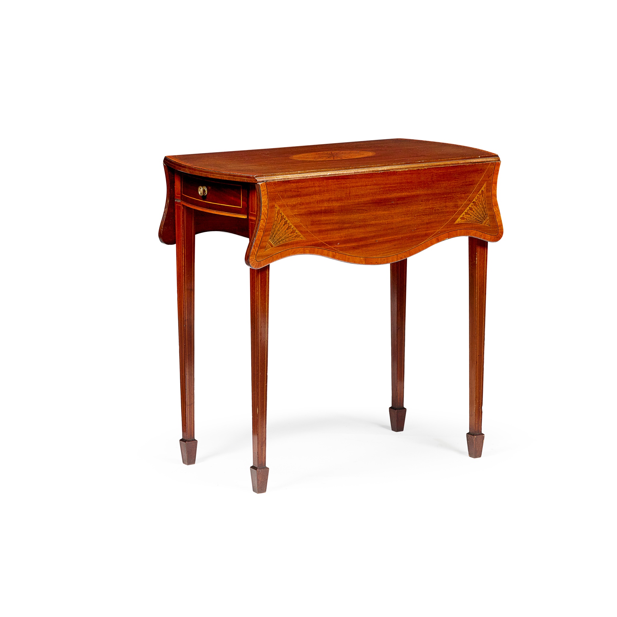 SHERATON STYLE MAHOGANY, SATINWOOD AND INLAID PEMBROKE TABLE
