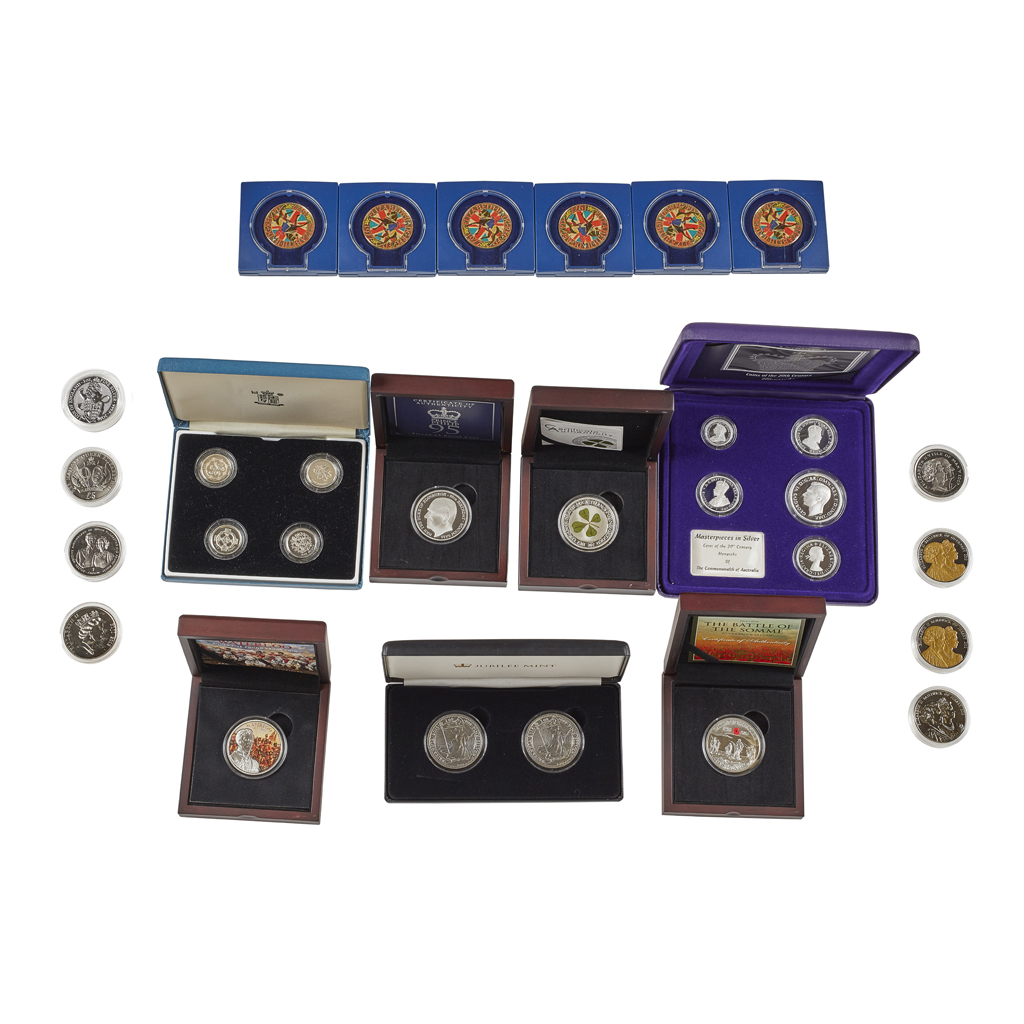 A collection of silver and other proof coins