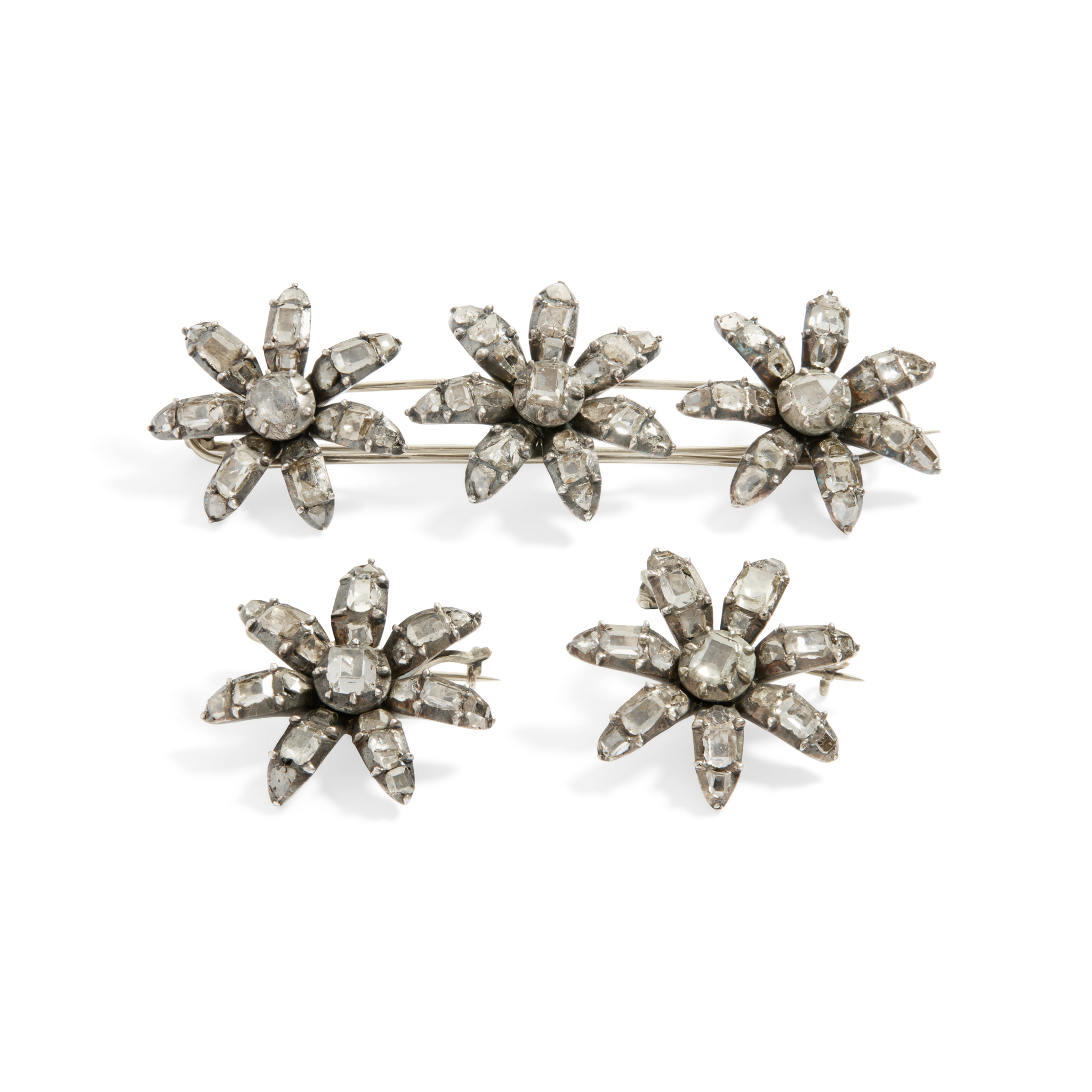 A cased suite of early 19th century flower cluster brooches