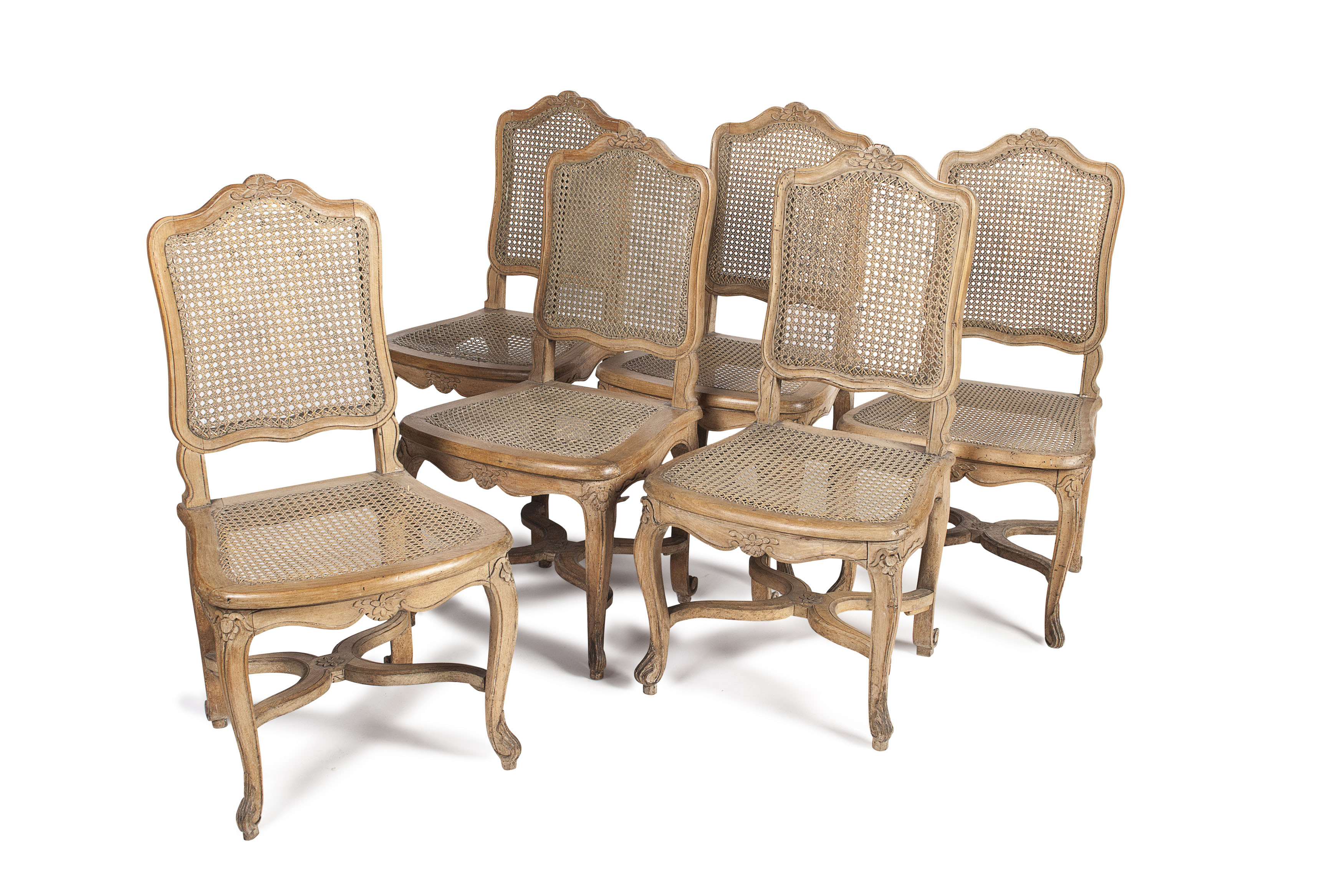 SET OF SIX FRENCH PROVINCIAL WALNUT SIDE CHAIRS
