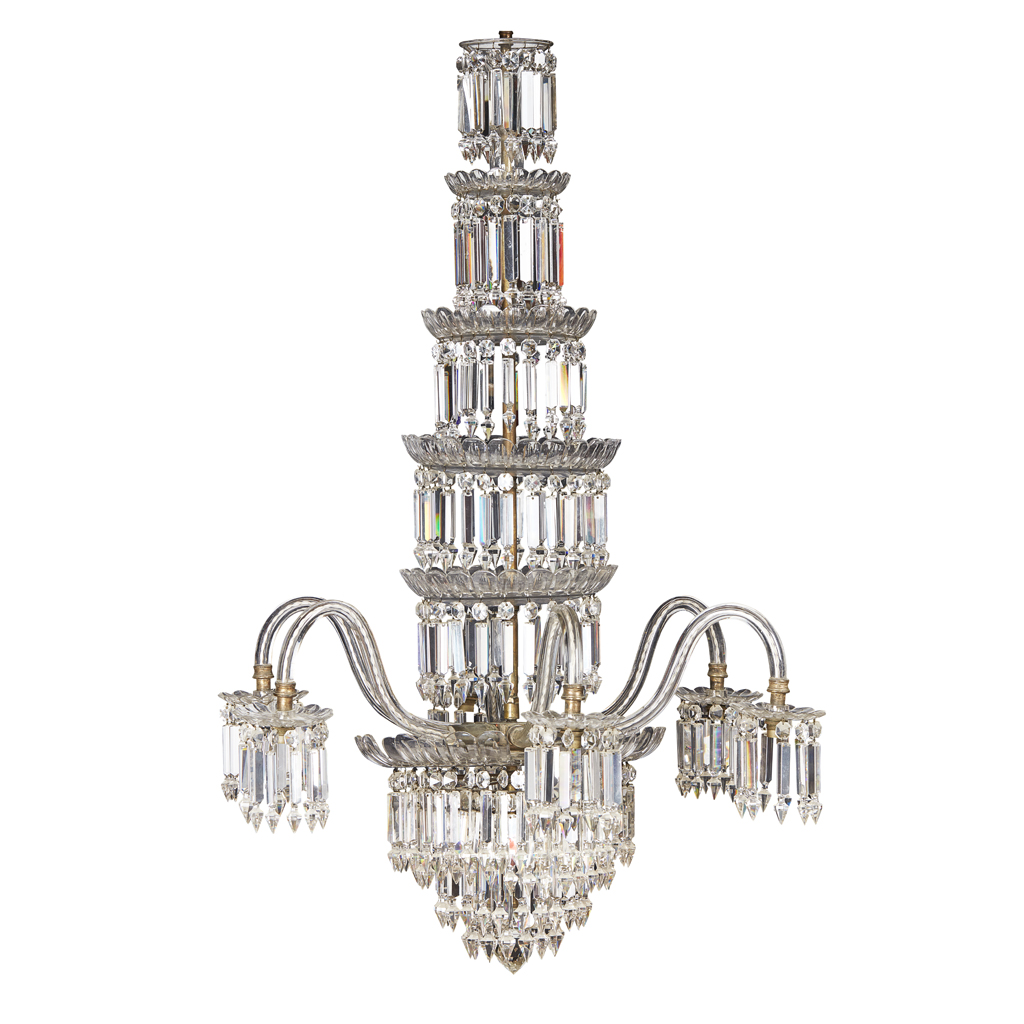VICTORIAN CUT GLASS SIX-LIGHT WATERFALL CHANDELIER, ATTRIBUTED TO F. & C. OSLER
