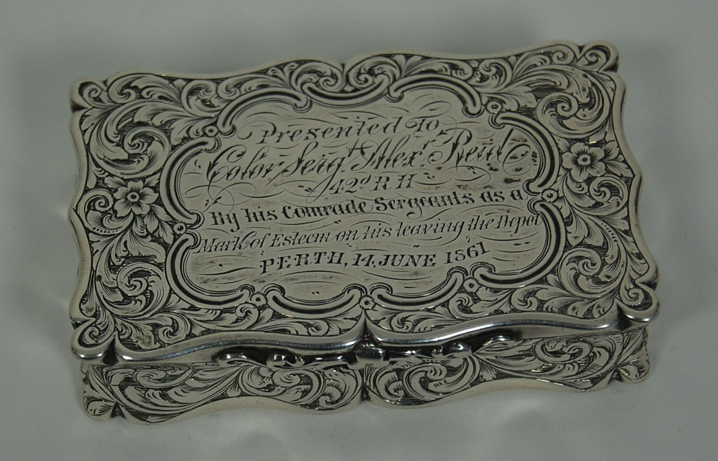 A Victorian presentation snuff box of Scottish military interest