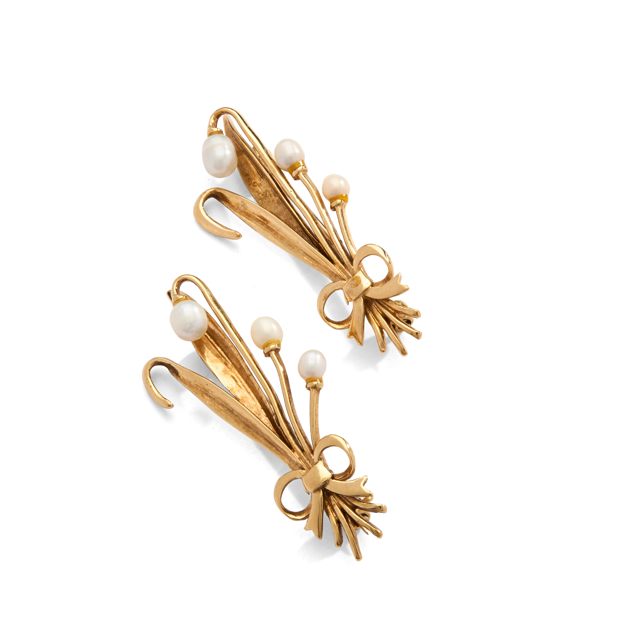 CAIRNCROSS OF PERTH: TWO 9CT GOLD SCOTTISH FRESHWATER PEARL 'SNOWDROP' BROOCHES