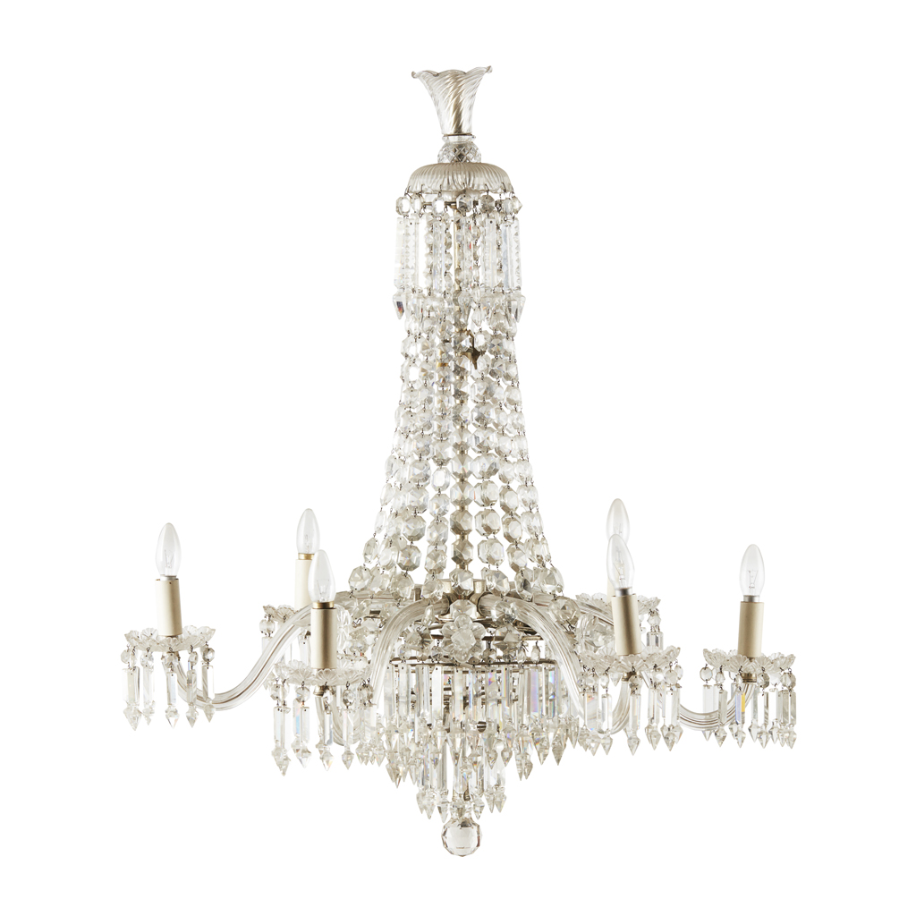 REGENCY STYLE CUT GLASS SIX LIGHT CHANDELIER