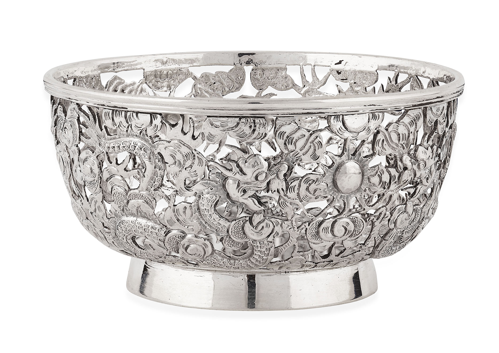 CHINESE EXPORT SILVER PIERCED BOWL