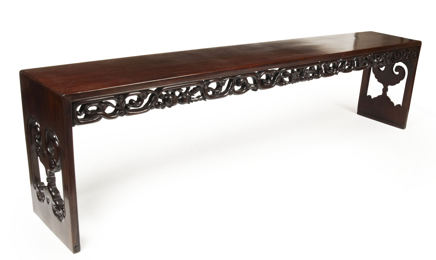 CHINESE CARVED HARDWOOD BENCH OR LOW TABLE