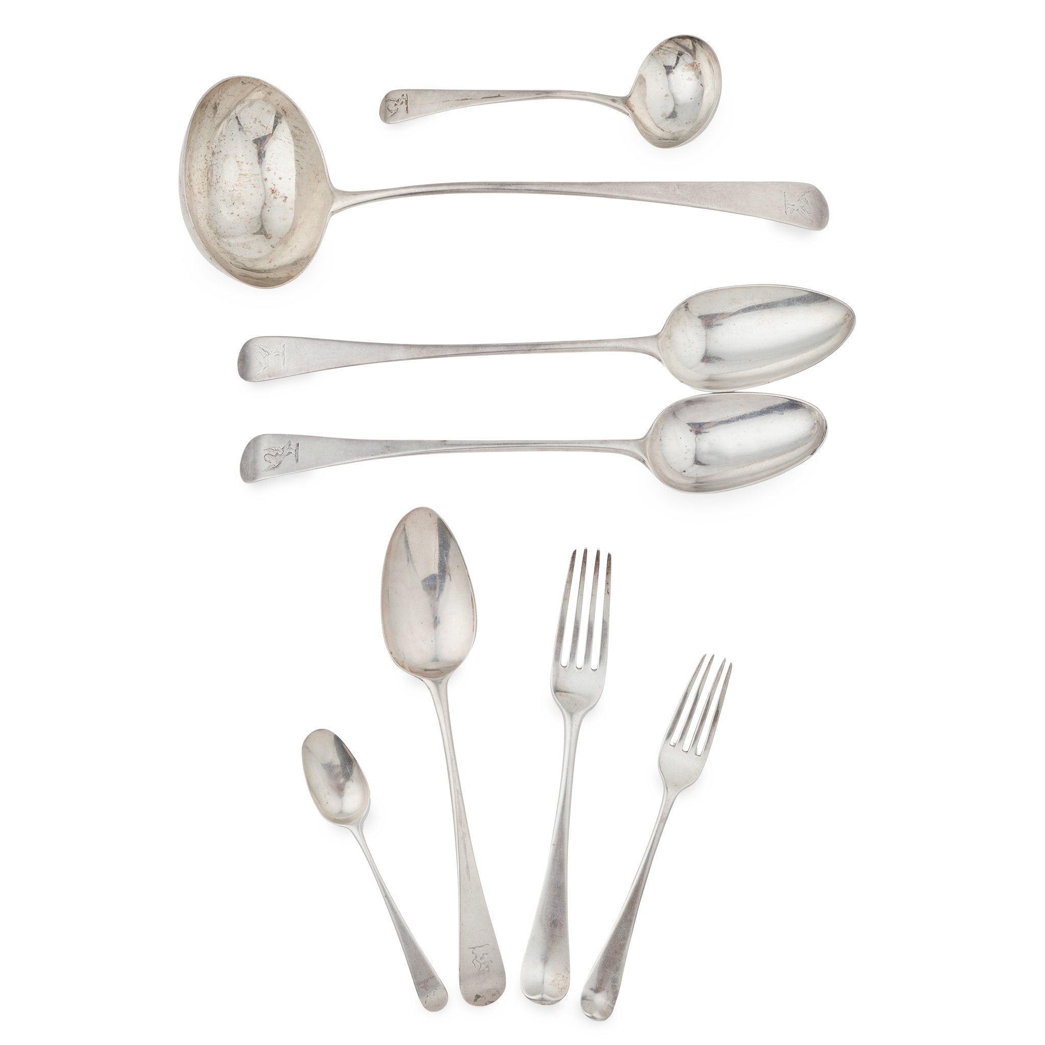 A matched suite of George III Old English flatware