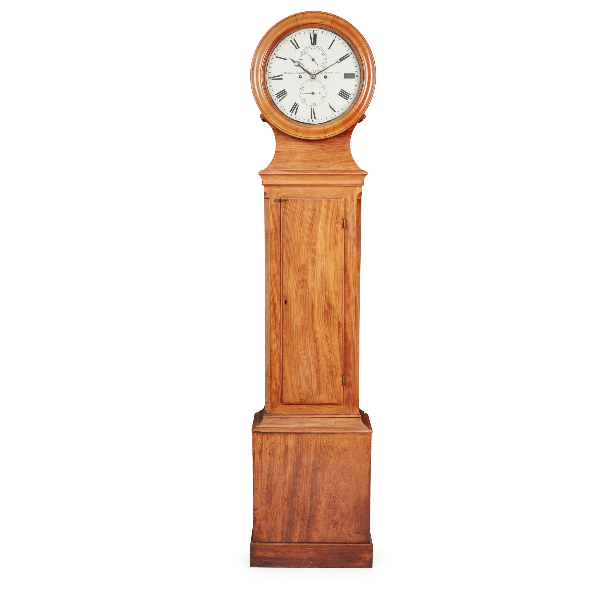 SCOTTISH BLONDE MAHOGANY DRUMHEAD LONGCASE CLOCK, JAMES RITCHIE & SON, EDINBURGH