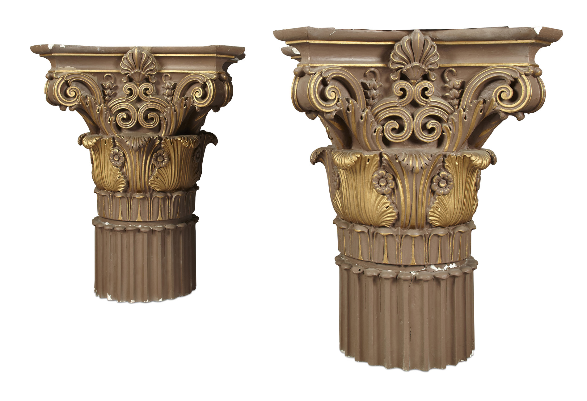 PAIR OF PAINTED PLASTER COMPOSITE COLUMN CAPITALS