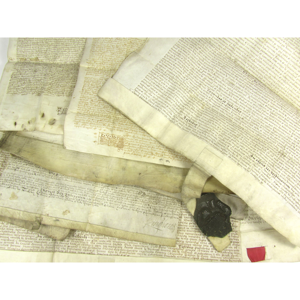 Thirteen 17th century documents, on vellum, one with remains of seal, including