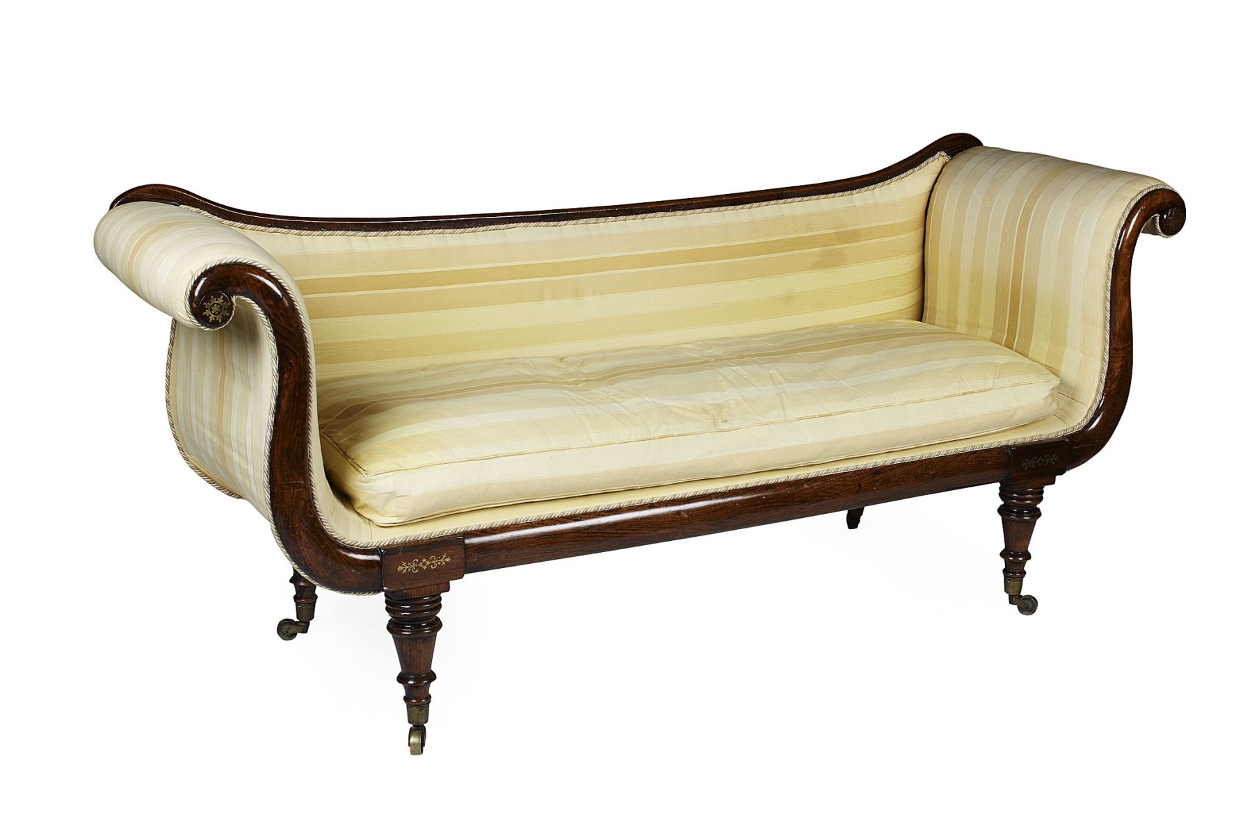 WILLIAM IV ROSEWOOD AND BRASS INLAID SETTEE
