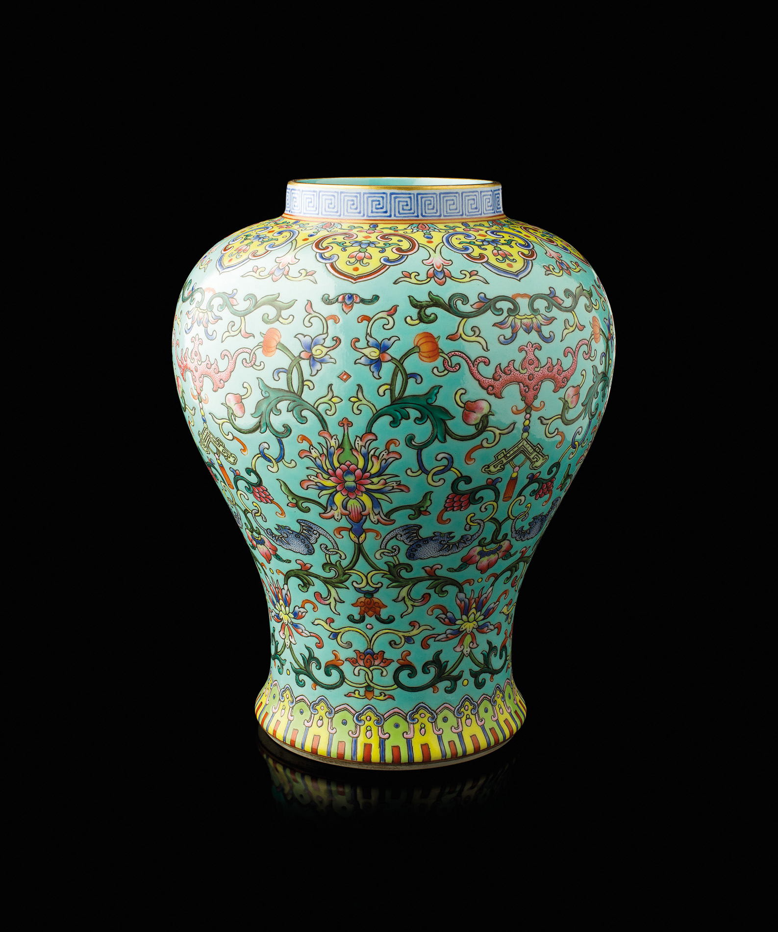 A LIME-GREEN GROUND FAMILLE ROSE MEIPING VASE