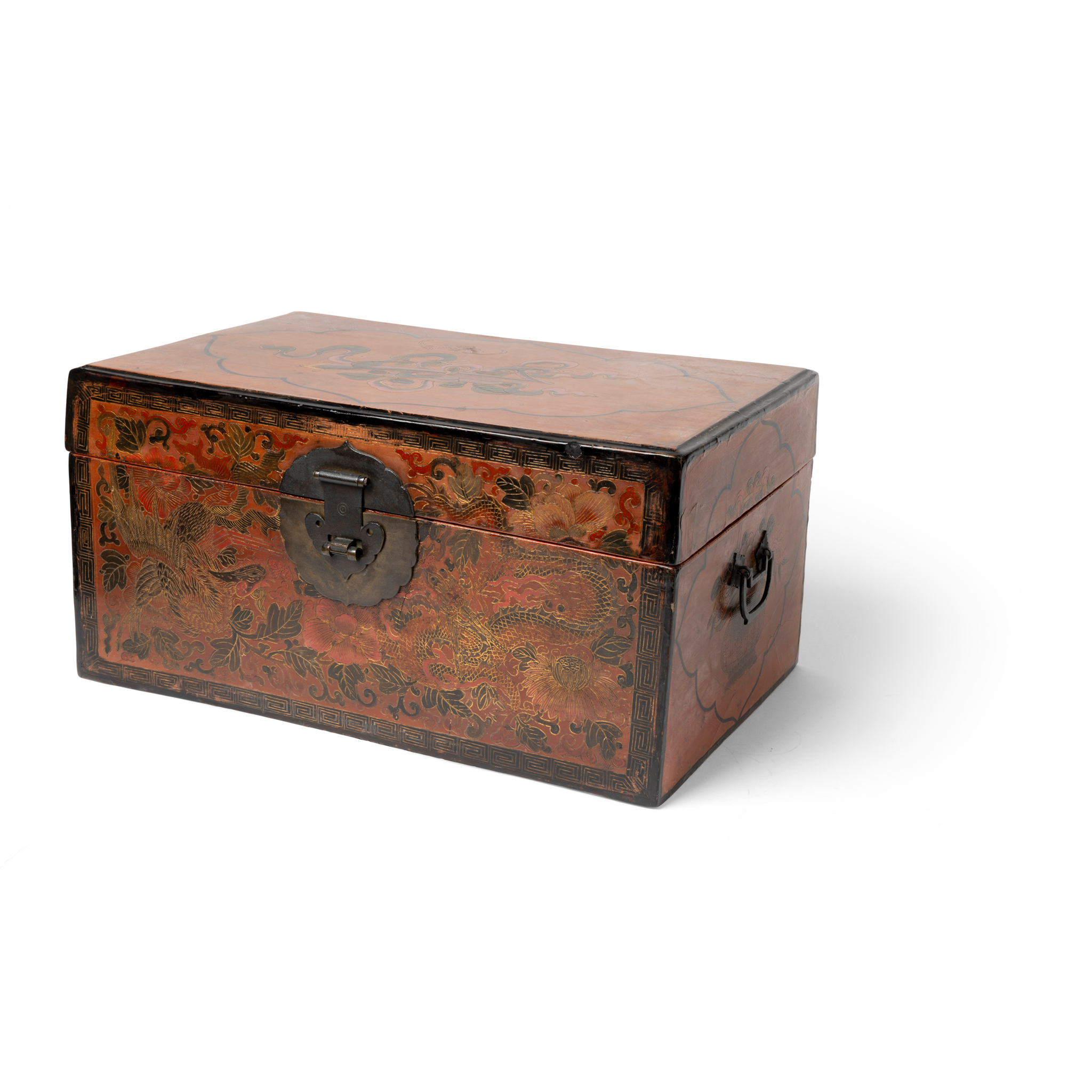 CHINESE QIANGJIN AND TIANQI LACQUER 'DRAGON AND PHOENIX' RECTANGULAR BOX AND COVER