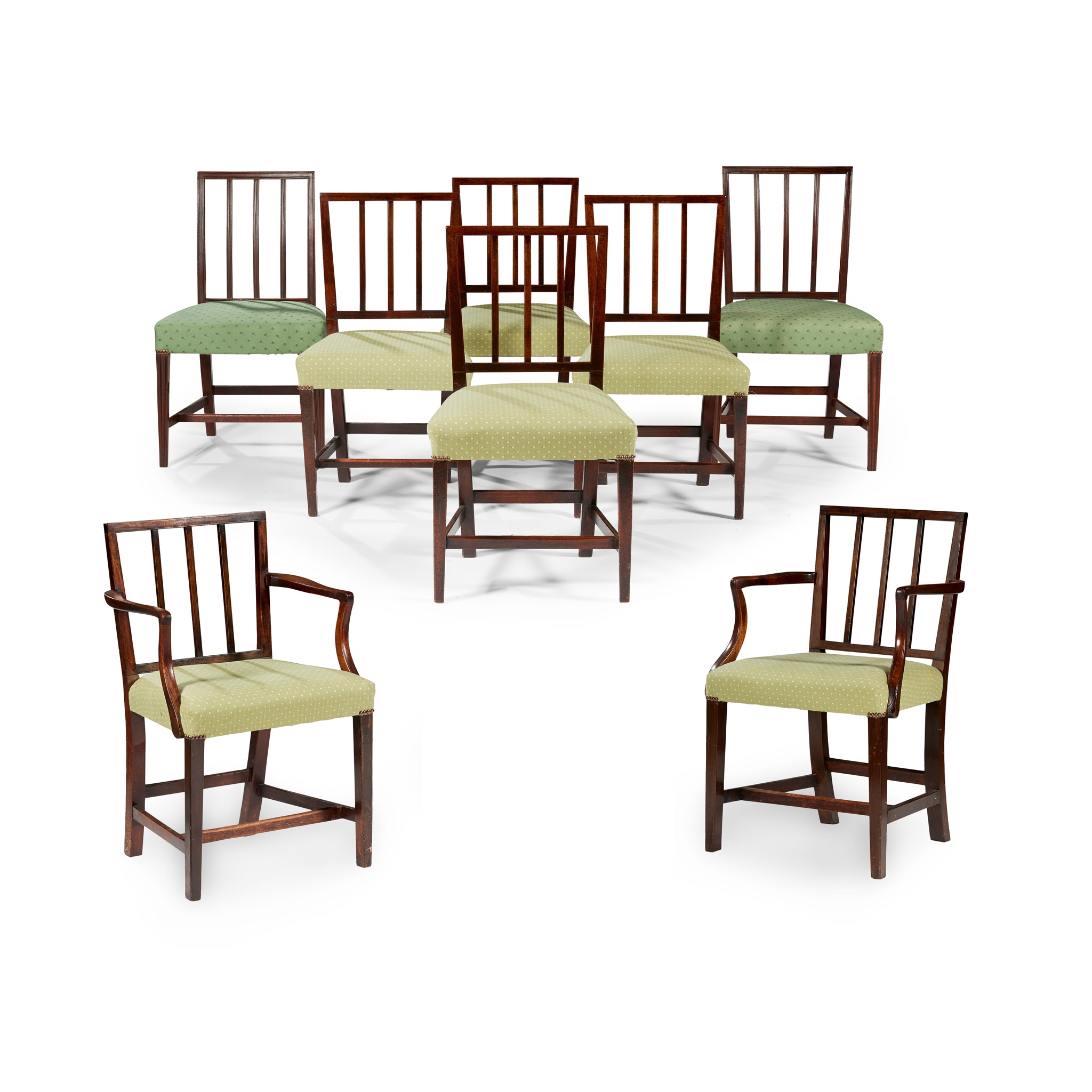 ASSEMBLED SET OF EIGHT LATE GEORGE III SCOTTISH 'BRANDER-BACK' DINING CHAIRS