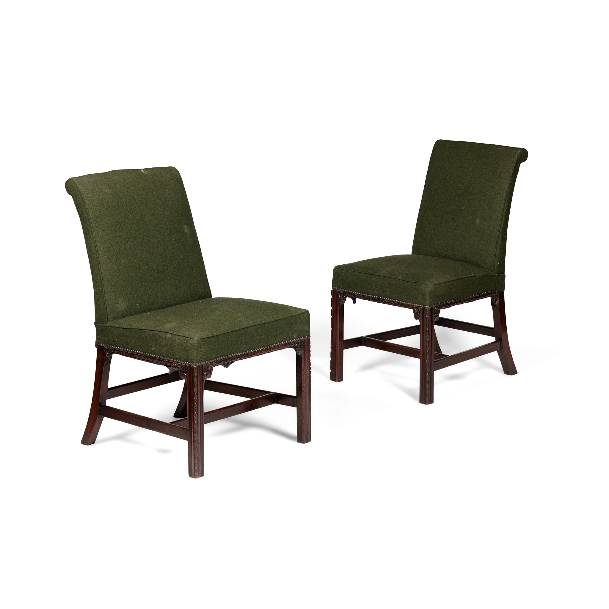 SET OF FOUR GEORGIAN STYLE MAHOGANY UPHOLSTERED SIDE CHAIRS