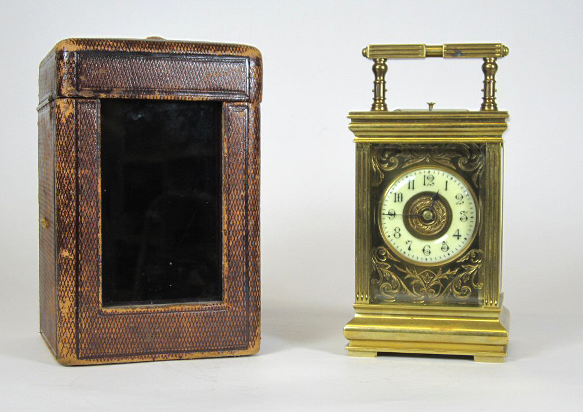 EDWARDIAN QUARTER REPEATER CARRIAGE CLOCK AND TRAVEL CASE