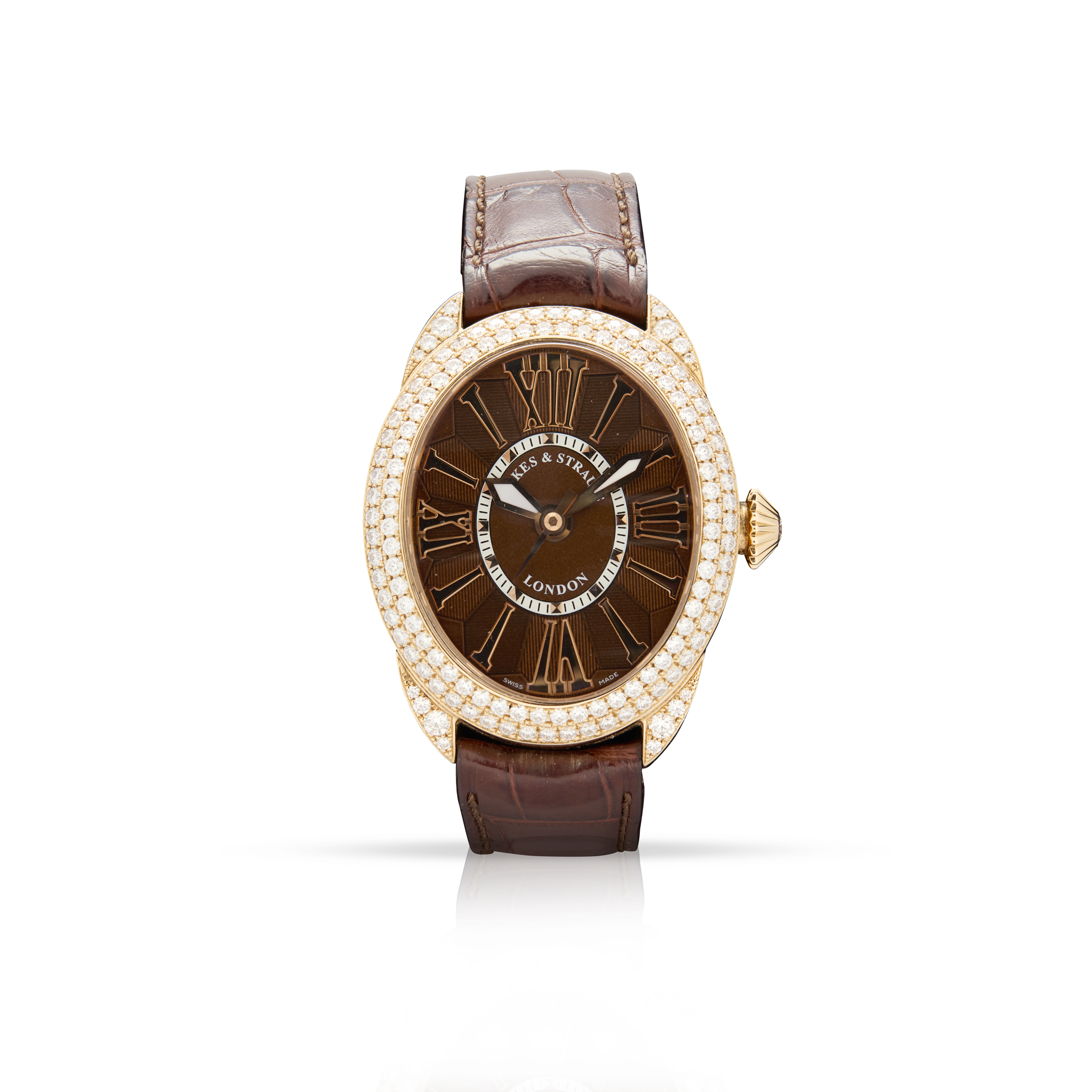 Backes & Strauss, London. A fine & rare 18k pink gold and diamond automatic wristwatch