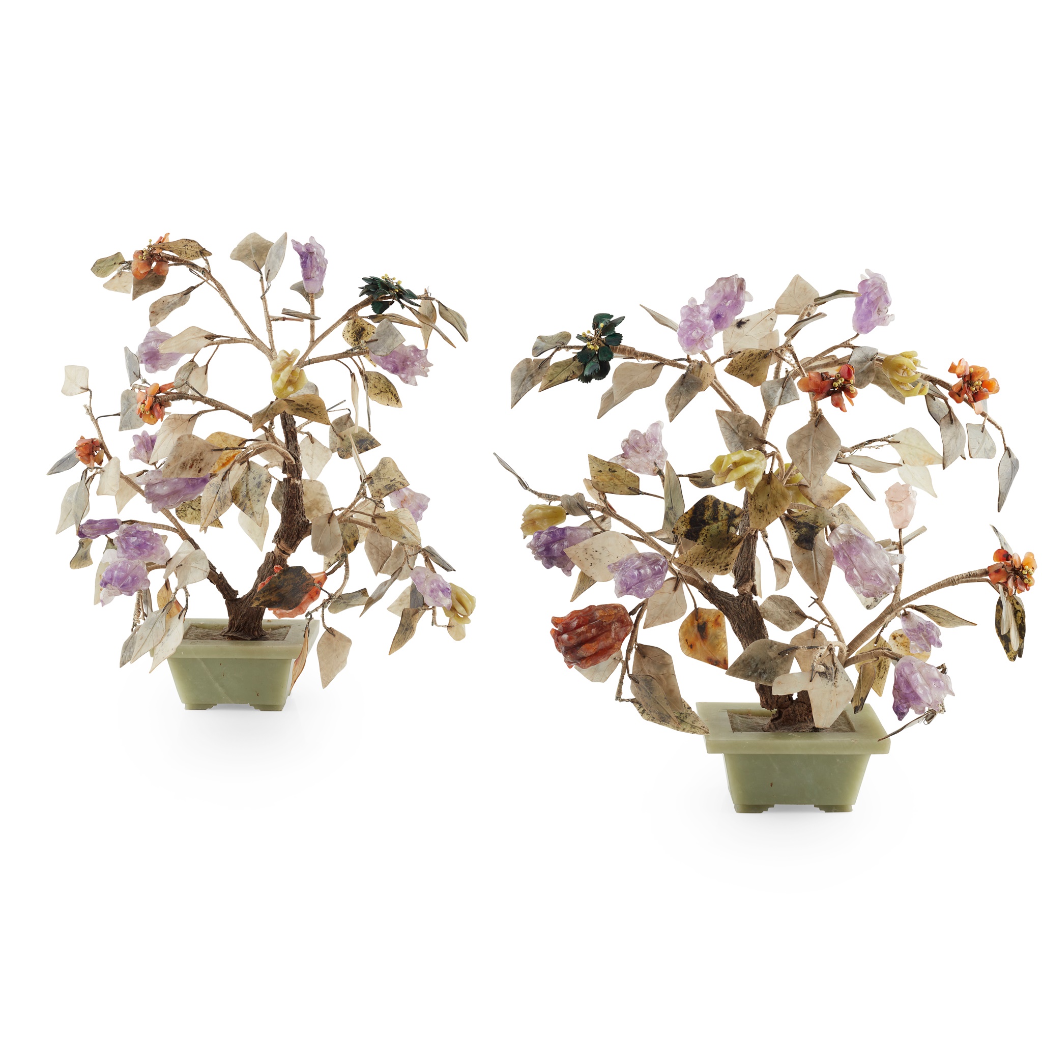 PAIR OF HARDSTONE-EMBELLISHED 'FINGER-CITRON TREE' MODELS