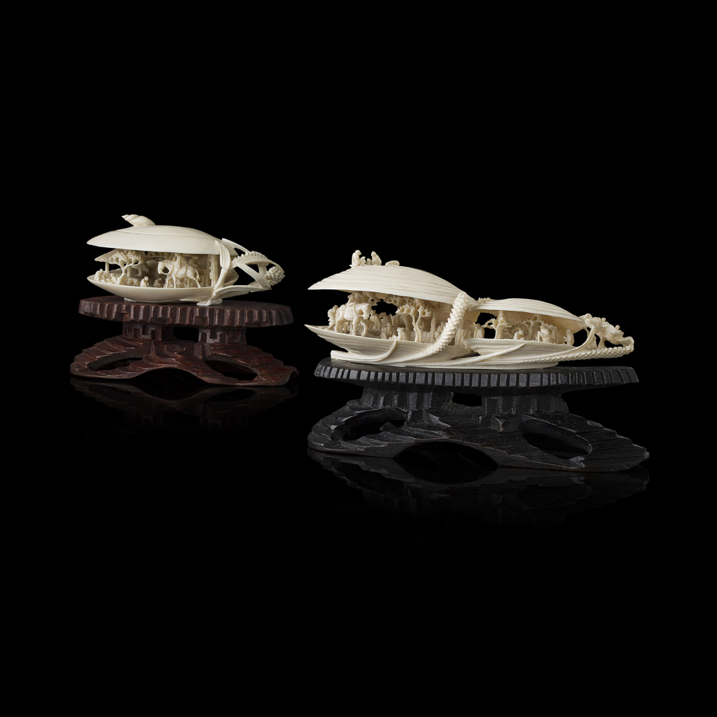 TWO IVORY OKIMONO OF 'THE CLAM'S DREAM'