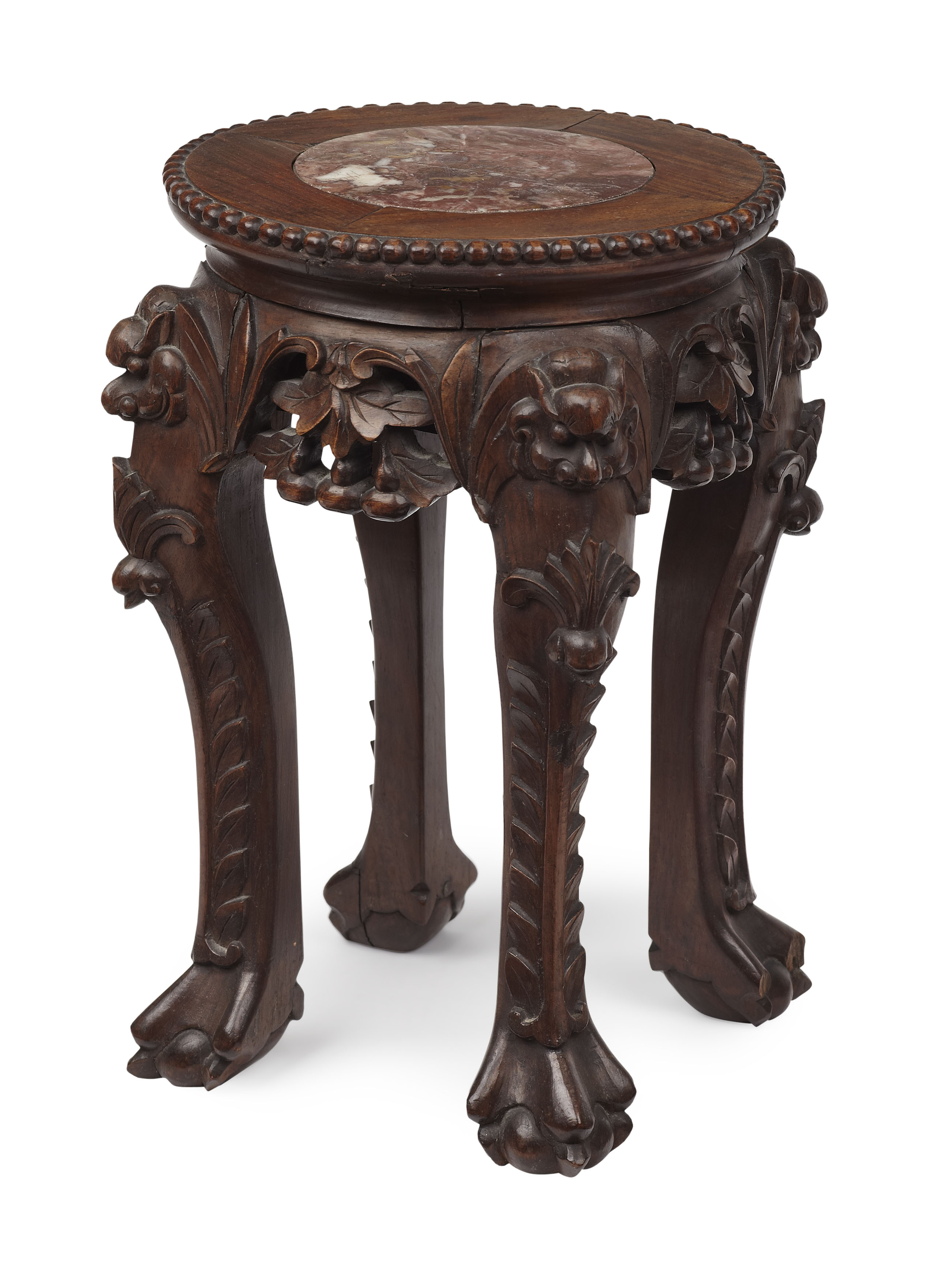 SMALL CHINESE HARDWOOD MARBLE TOP STOOL