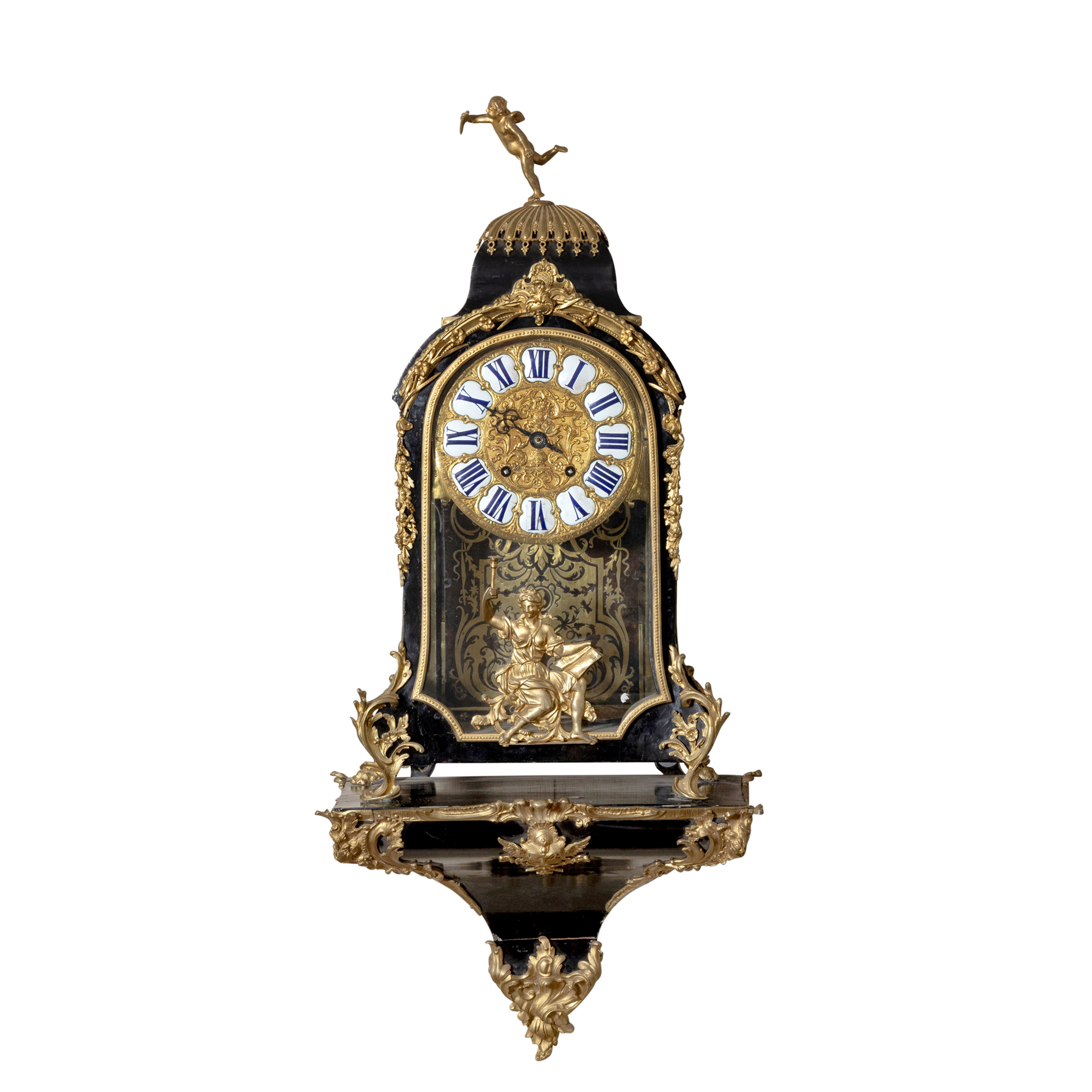 A FRENCH EBONISED AND GILT METAL MOUNTED BRACKET CLOCK